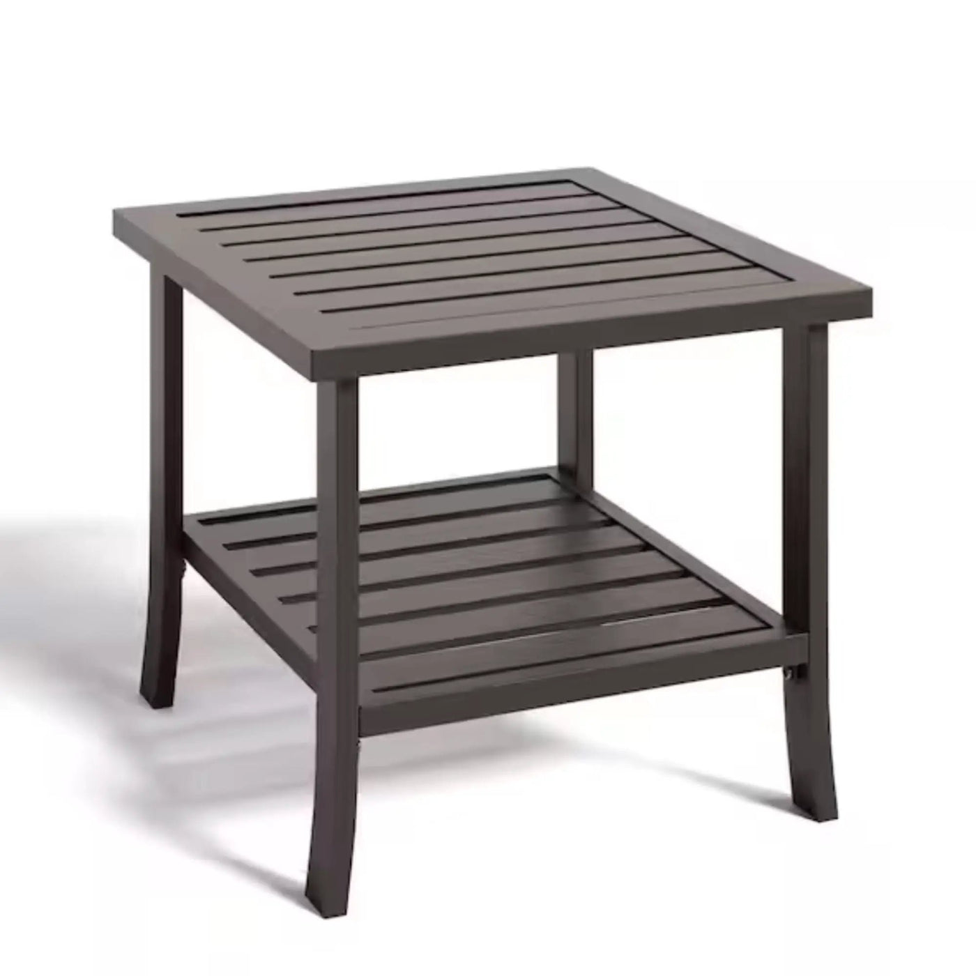 Square 2 Tier All-Weather Outdoor Side Table With Slatted Top by HouseOfZazla