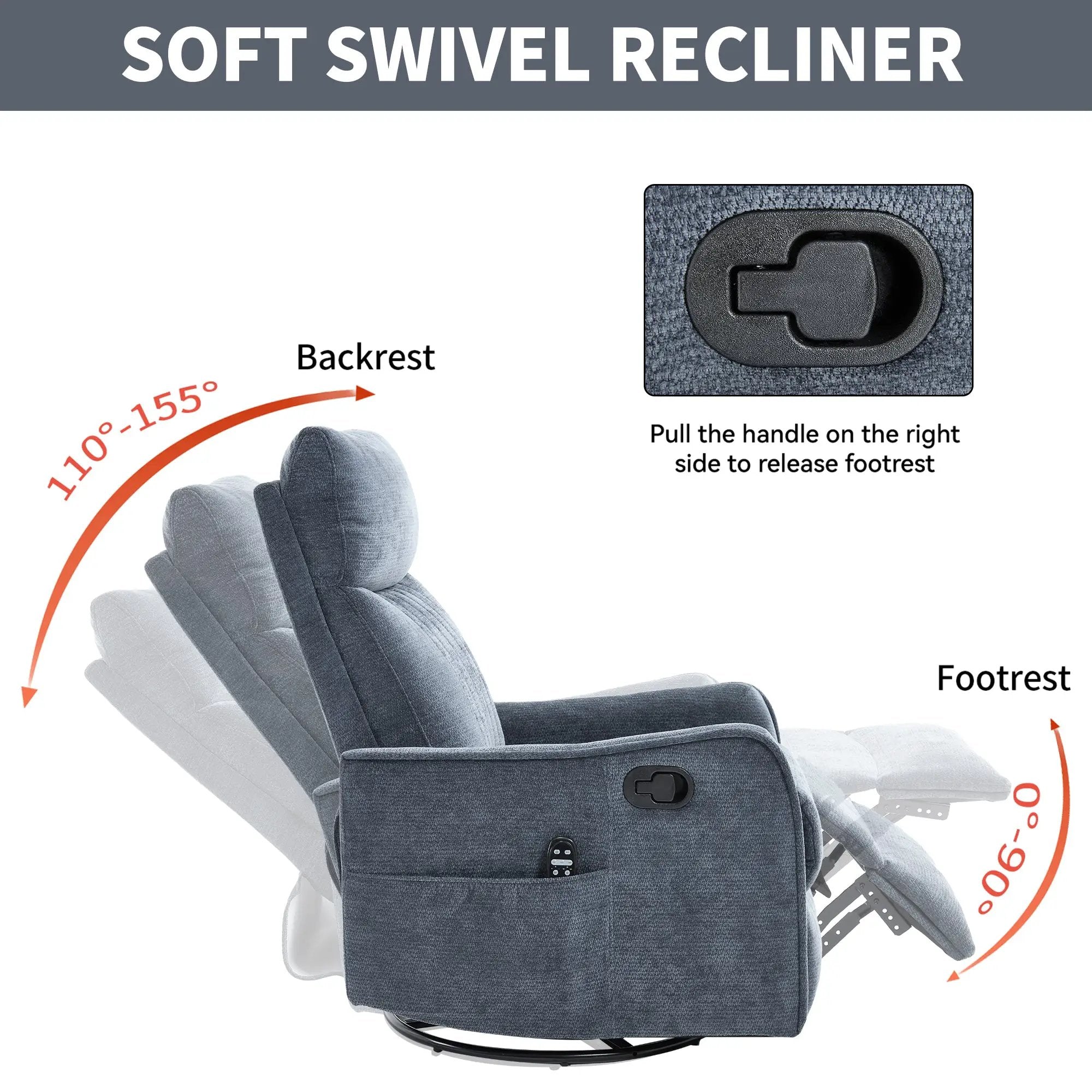 Blue Heat Massage Manual Recliner Chair by HouseOfZazla