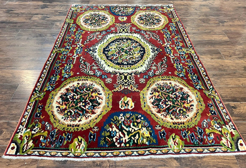 Persian Bakhtiari Rug 5x8, Wool Hand Knotted Antique Carpet, Red, Floral Oriental Rug, 5 x 8 Medium Sized Rug by Jewel Rugs