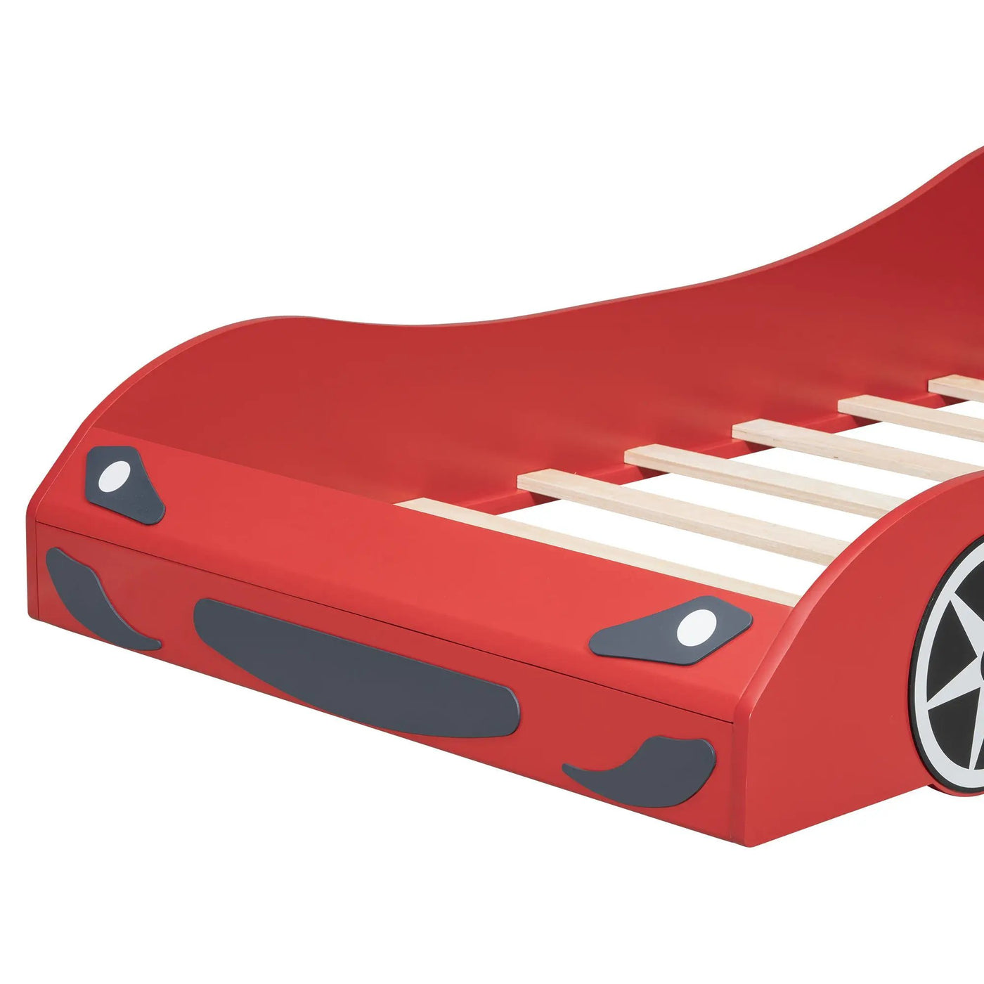 Race Car Shaped Platform Bed With LED And Upholstered Backrest In by HouseOfZazla