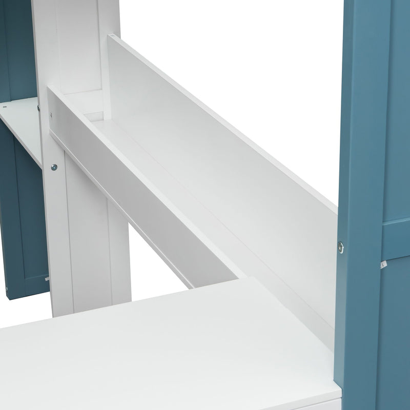 Loft Bed With Built In Storage Shelves, Clothes Rail, And Desk