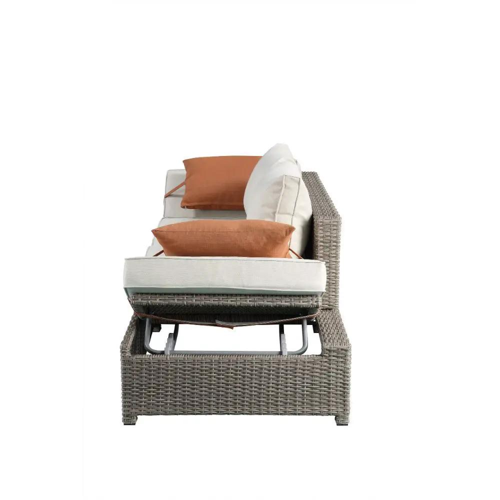 Salena - Patio Sofa With 2 Pillows & Ottoman - Beige Fabric & Gray Wicker by Unique Piece Furniture