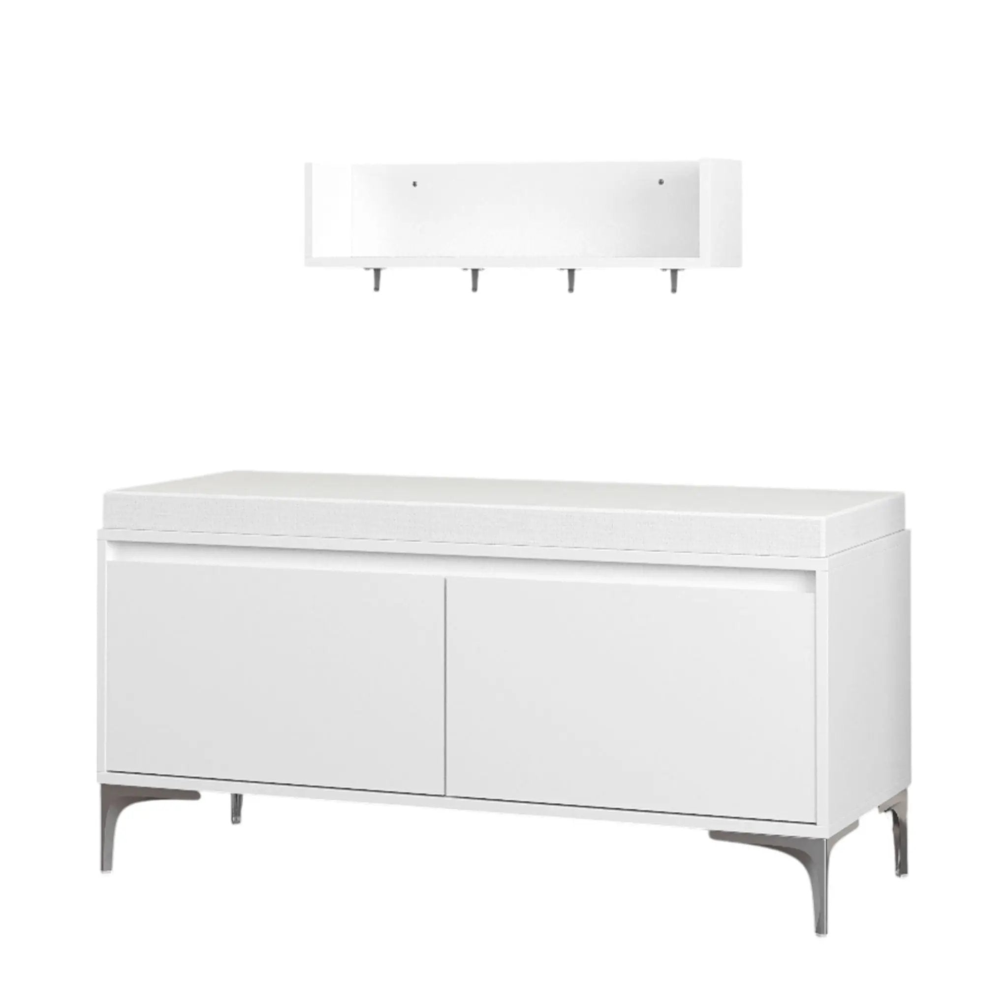 Wall Mounted Entryway Shelf With Hooks And Storage Bench Set - Off White by HouseOfZazla