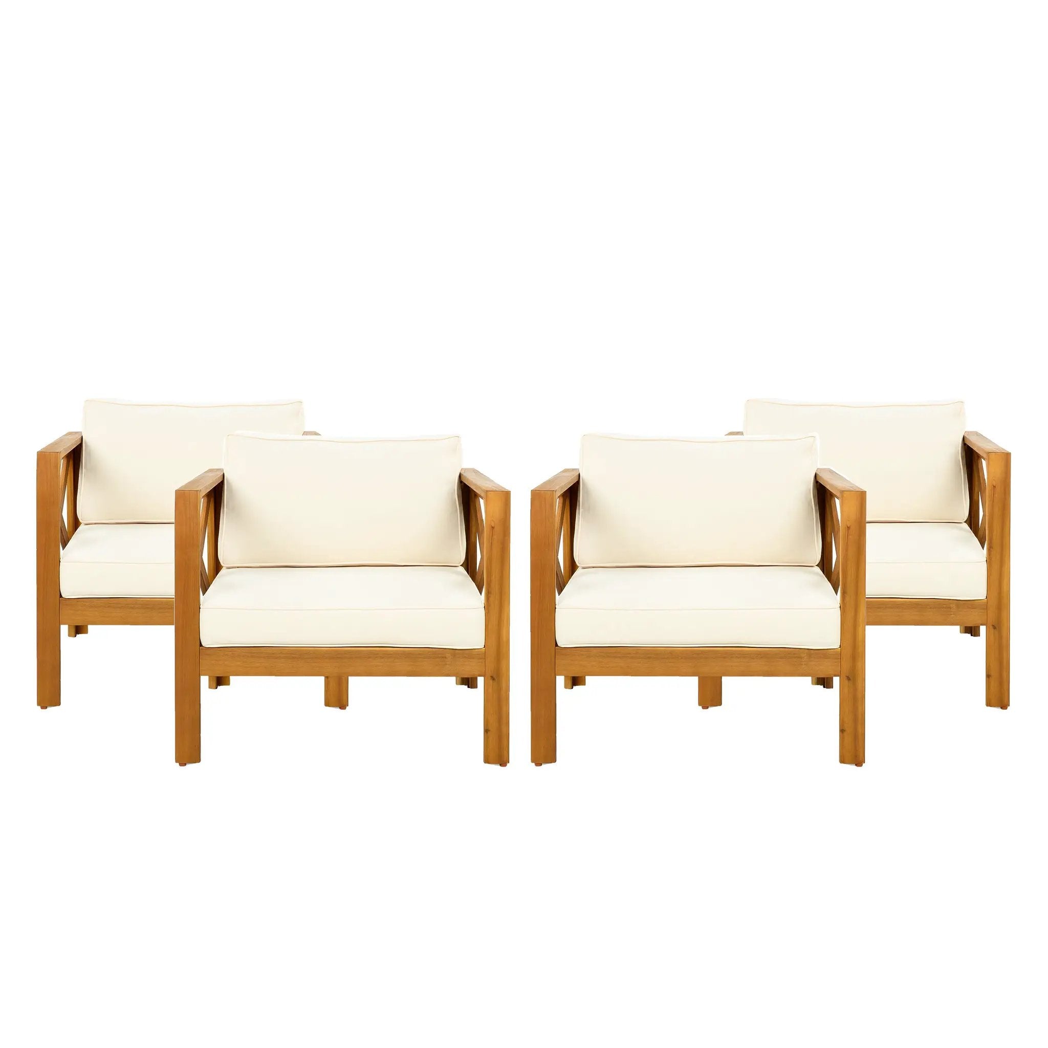 Outdoor Acacia Wood Club Wooden Armchair with Cushions (Set of 2) by HouseOfZazla