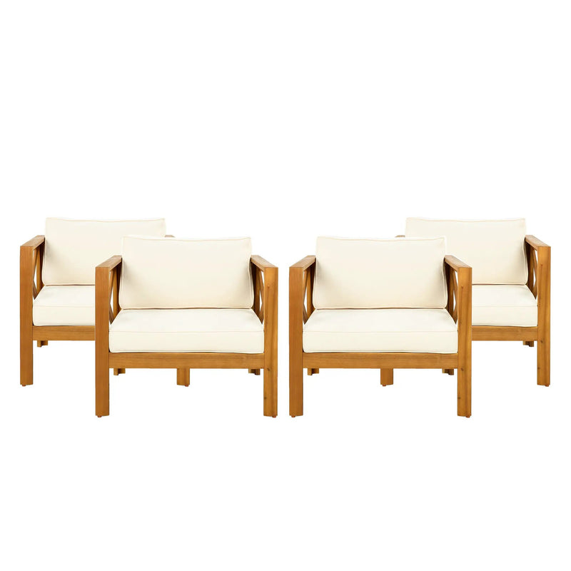 Outdoor Acacia Wood Club Wooden Armchair with Cushions (Set of 2) by HouseOfZazla