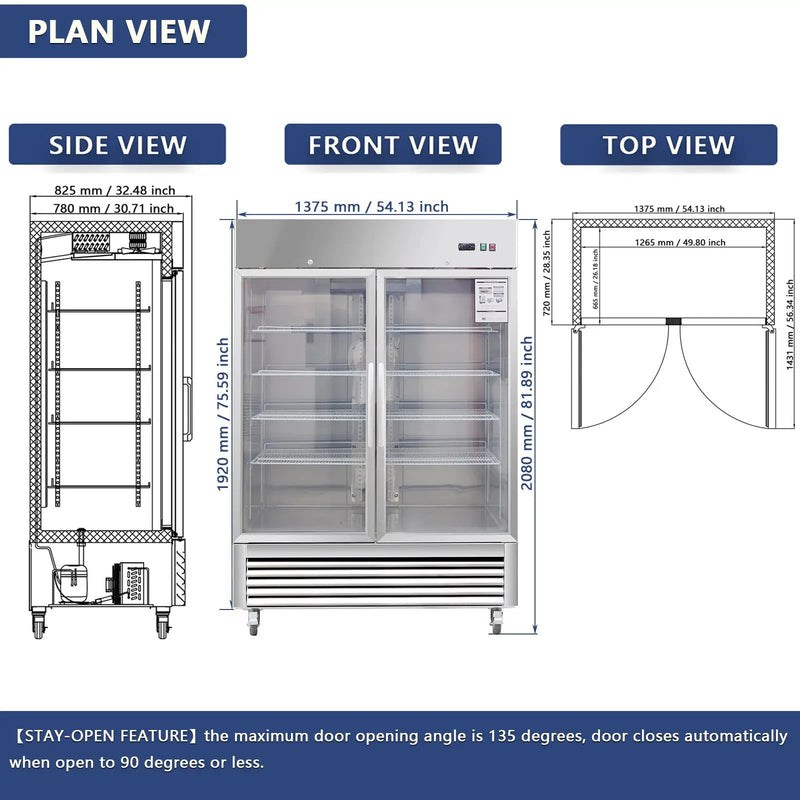 54"W Commercial Refrigerator with Glass Doors by HouseOfZazla