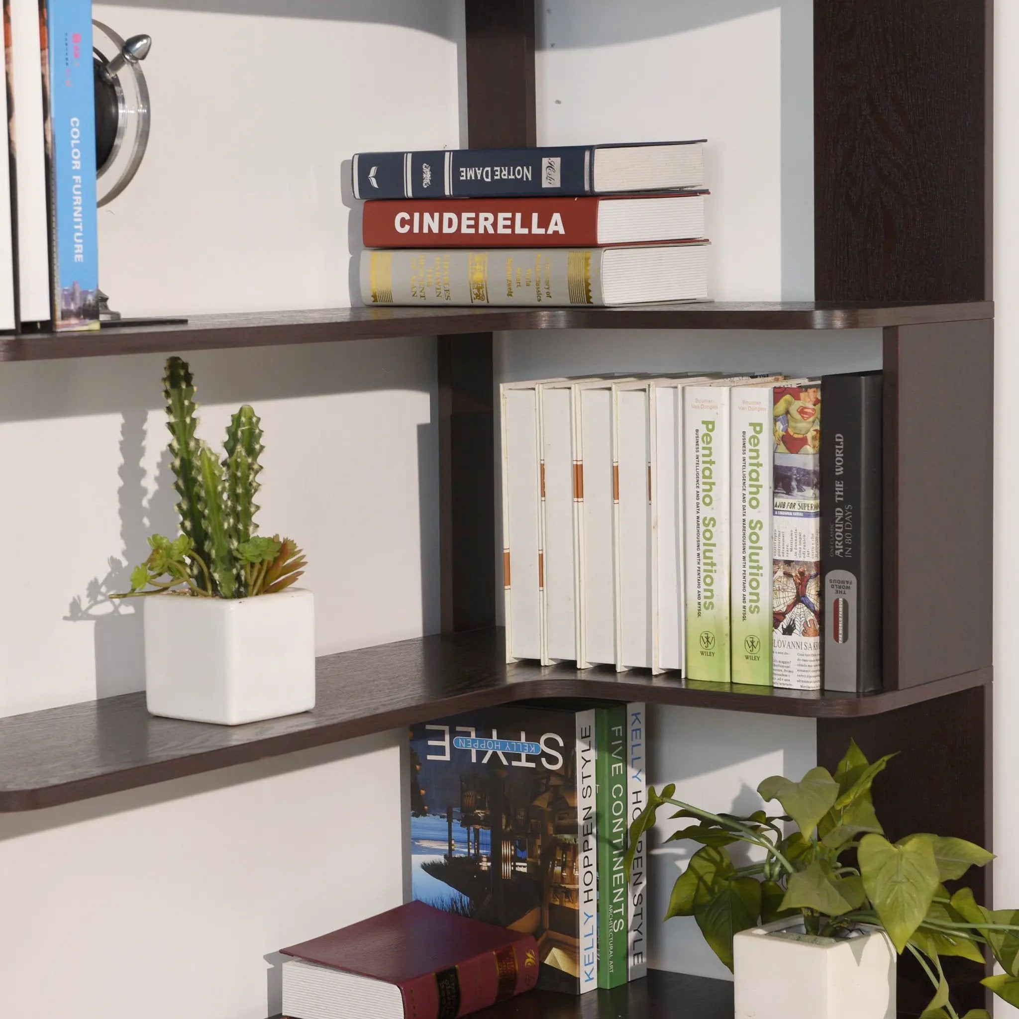 Ox Blood - Red 90Cm L-Shaped Freestanding Corner Bookshelf With Anti Tip Safety, Storage Cabinet For Living Room - Ox Blood Red by HouseOfZazla