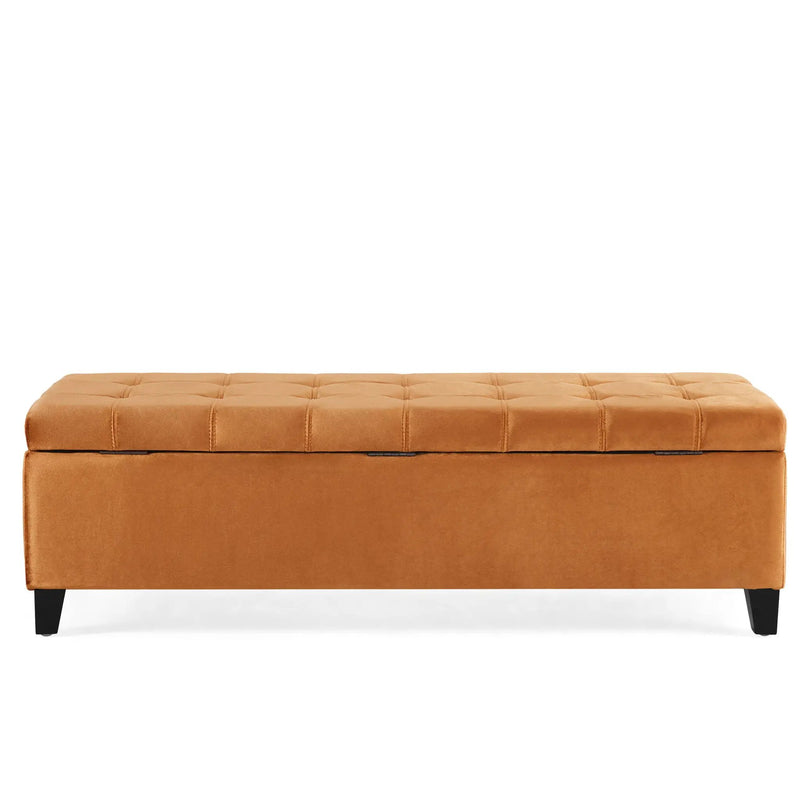 Wendover Elegant Tufted Storage Bench With Lift-Up Top And Birch Wood Legs by HouseOfZazla