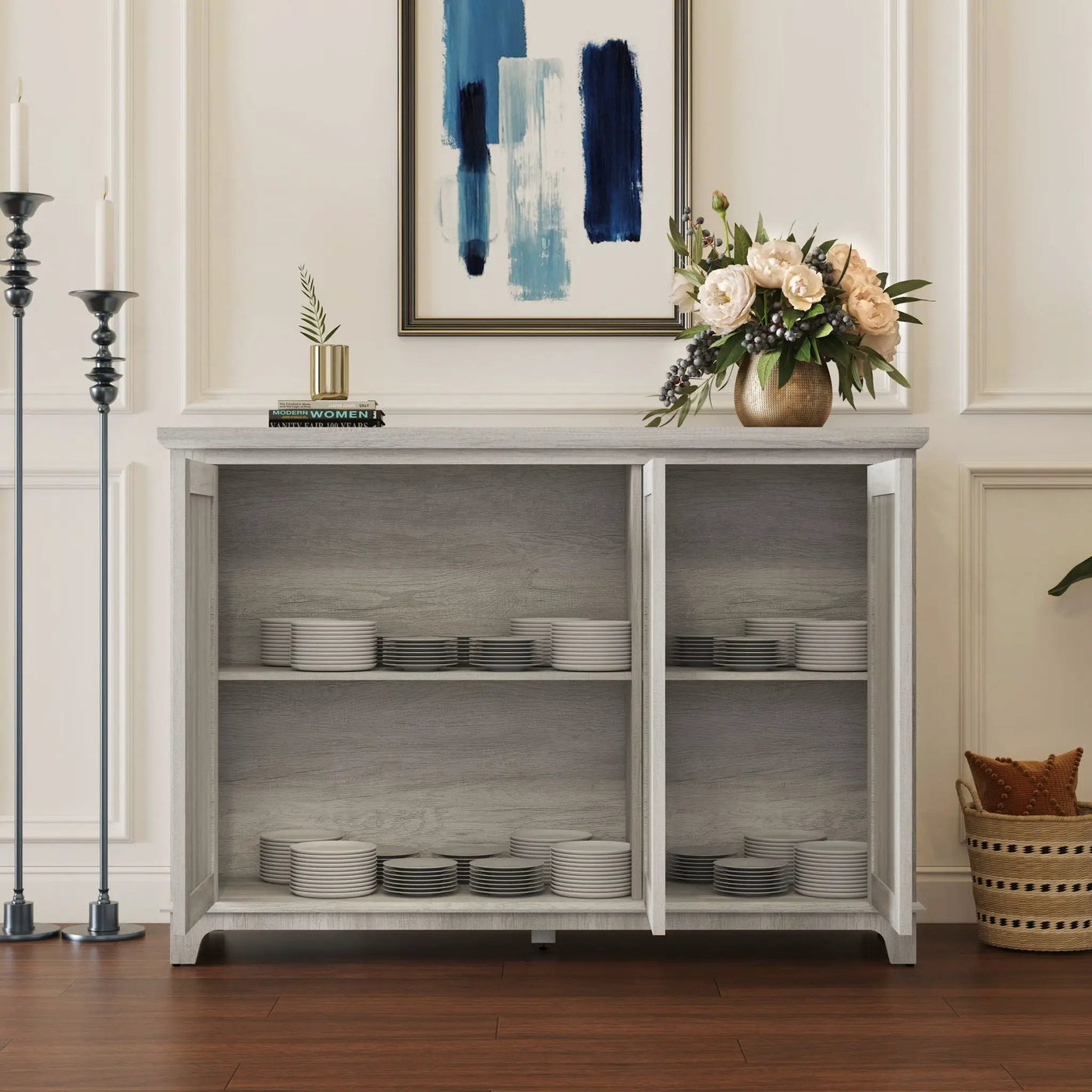 3 Door Mirrored Sideboard Cabinet With Adjustable Shelves by HouseOfZazla