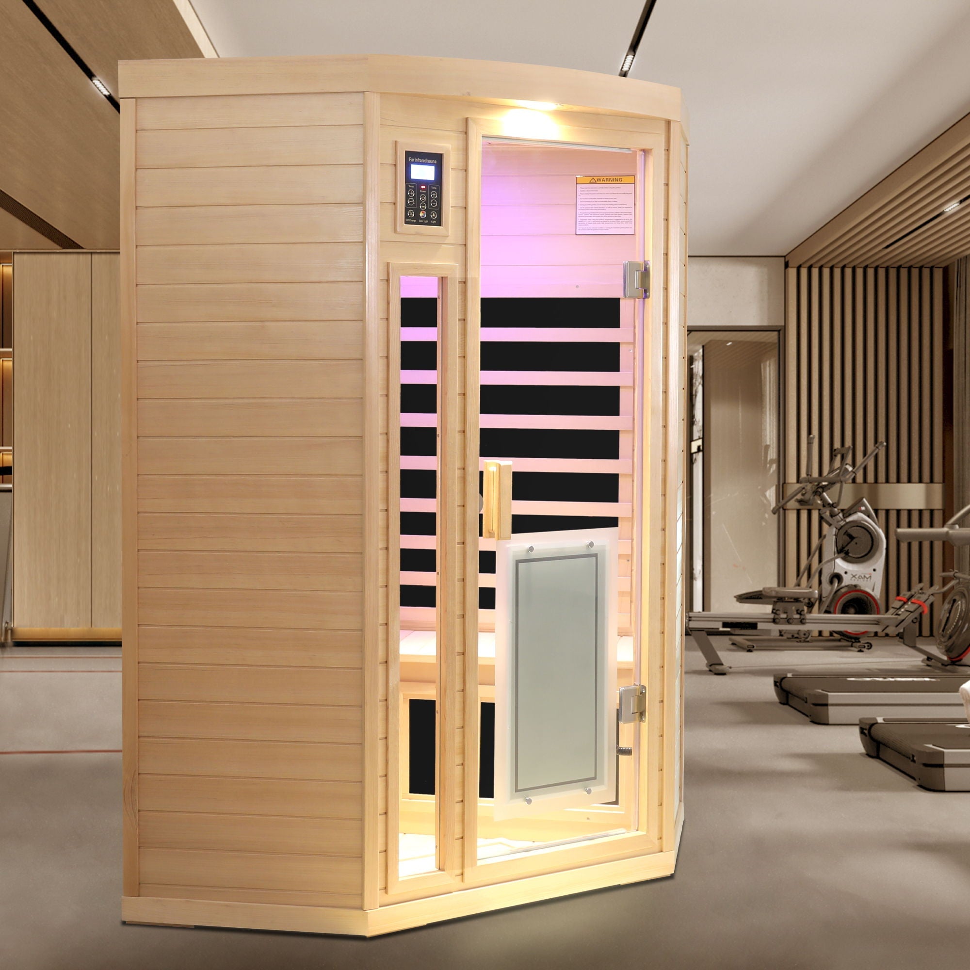 Low Emf Front Door With Heating Panel 2 Persons Hemlock Far Infrared Corner Indoor Sauna Room - Natural by HouseOfZazla