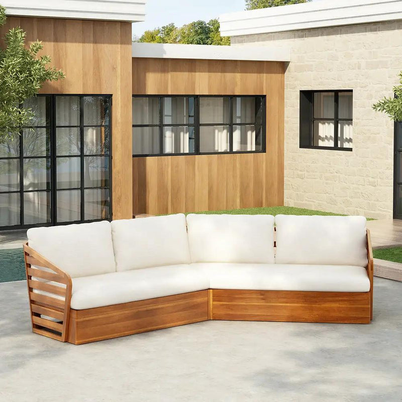 Royal Acacia Patio V Sofa Sectional Set, Beige by HouseOfZazla