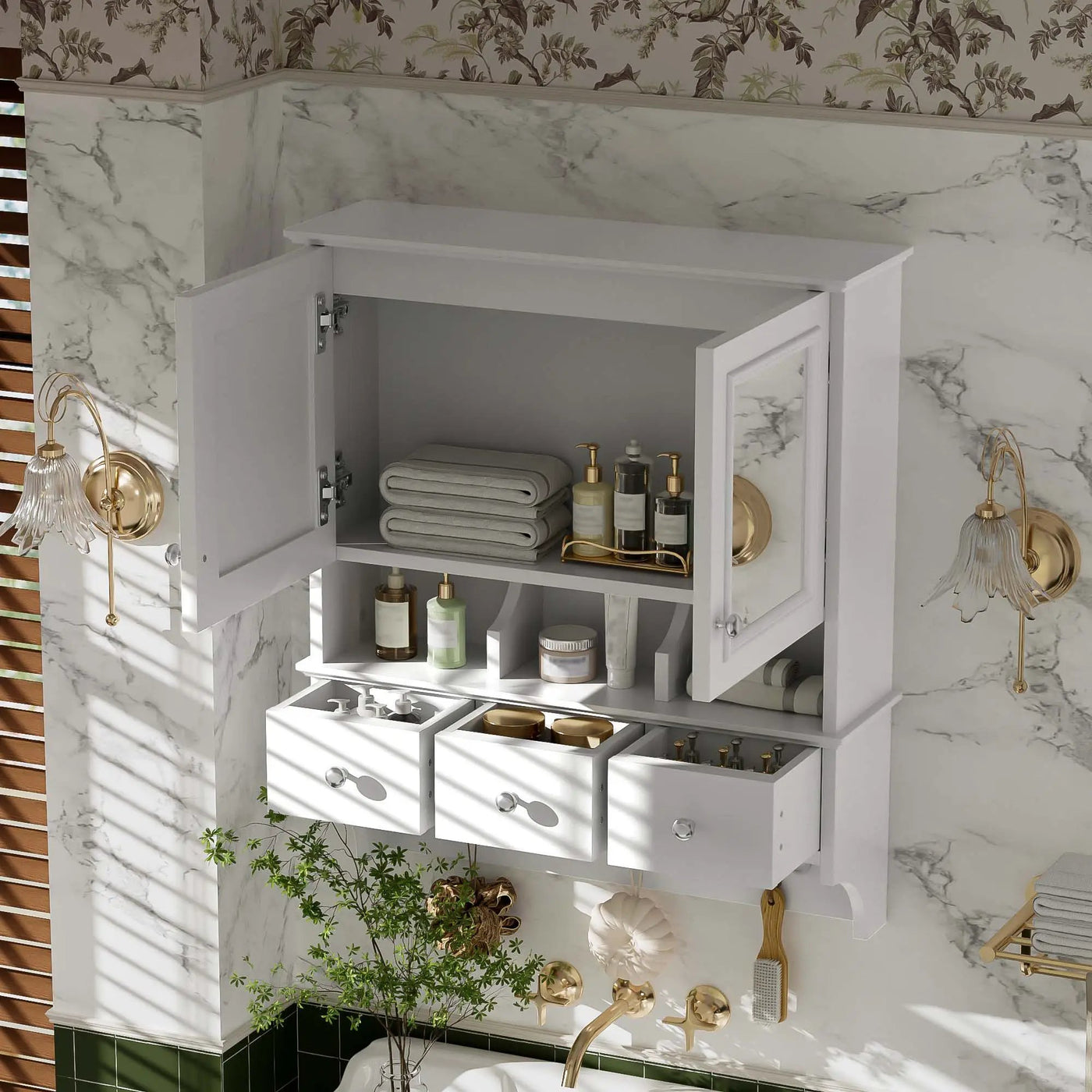Modern Bathroom Mirror Cabinet With Drawers, Organizer Hooks, And High-Definition Mirrors by HouseOfZazla