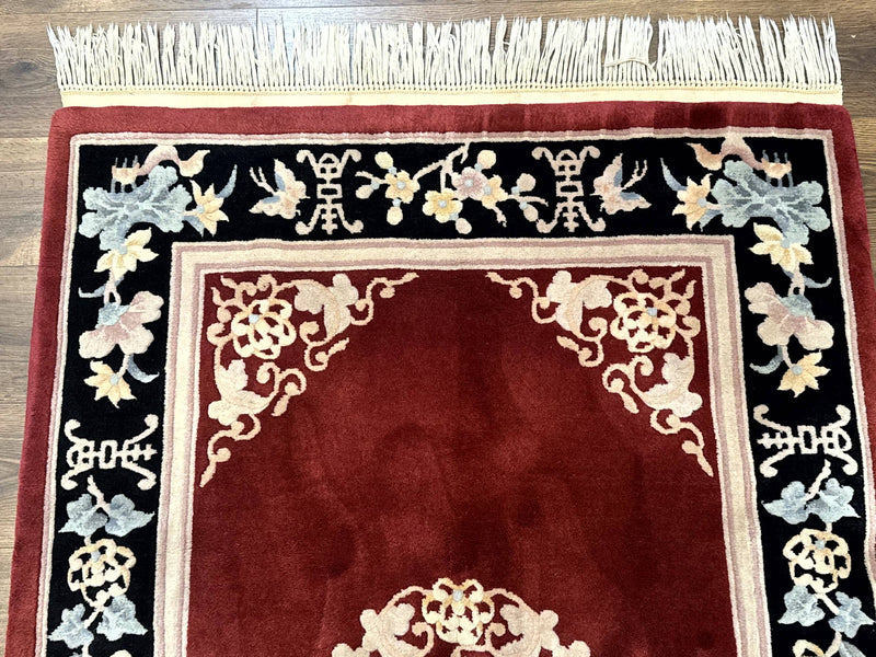 Chinese Wool Rug 4x6, Maroon and Black, Butterflies, Chinese Oriental Carpet, 90 Line Rug by Jewel Rugs