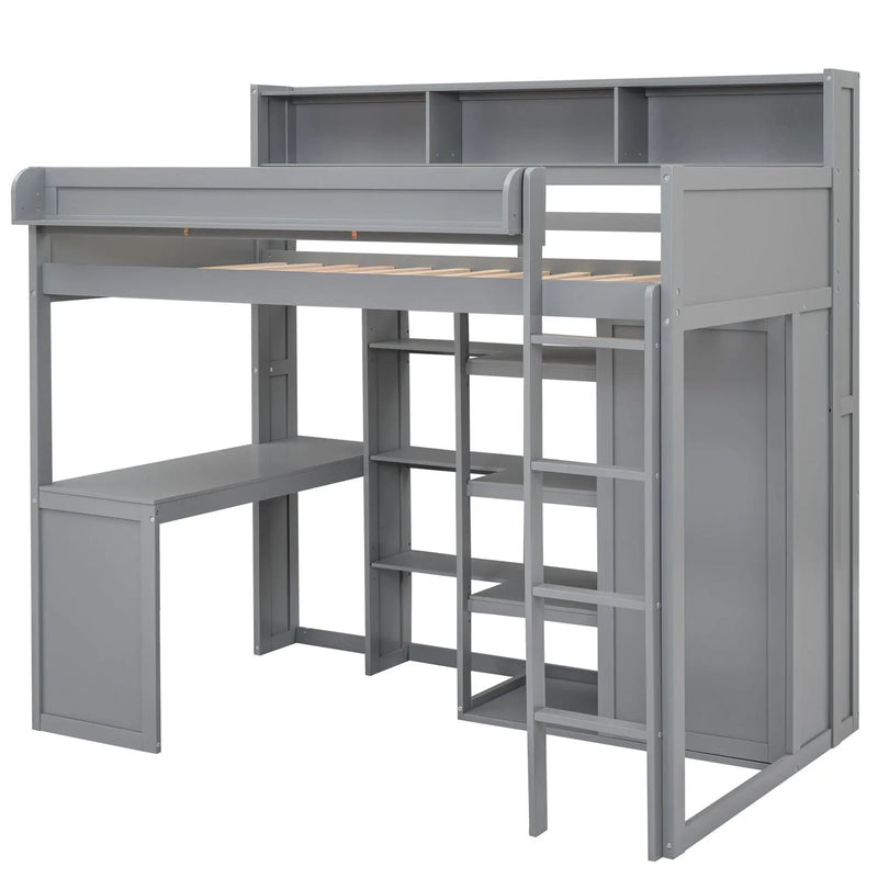 Loft Bed With Built In Desk, Storage Shelves, And Wardrobe by Unique Piece Furniture