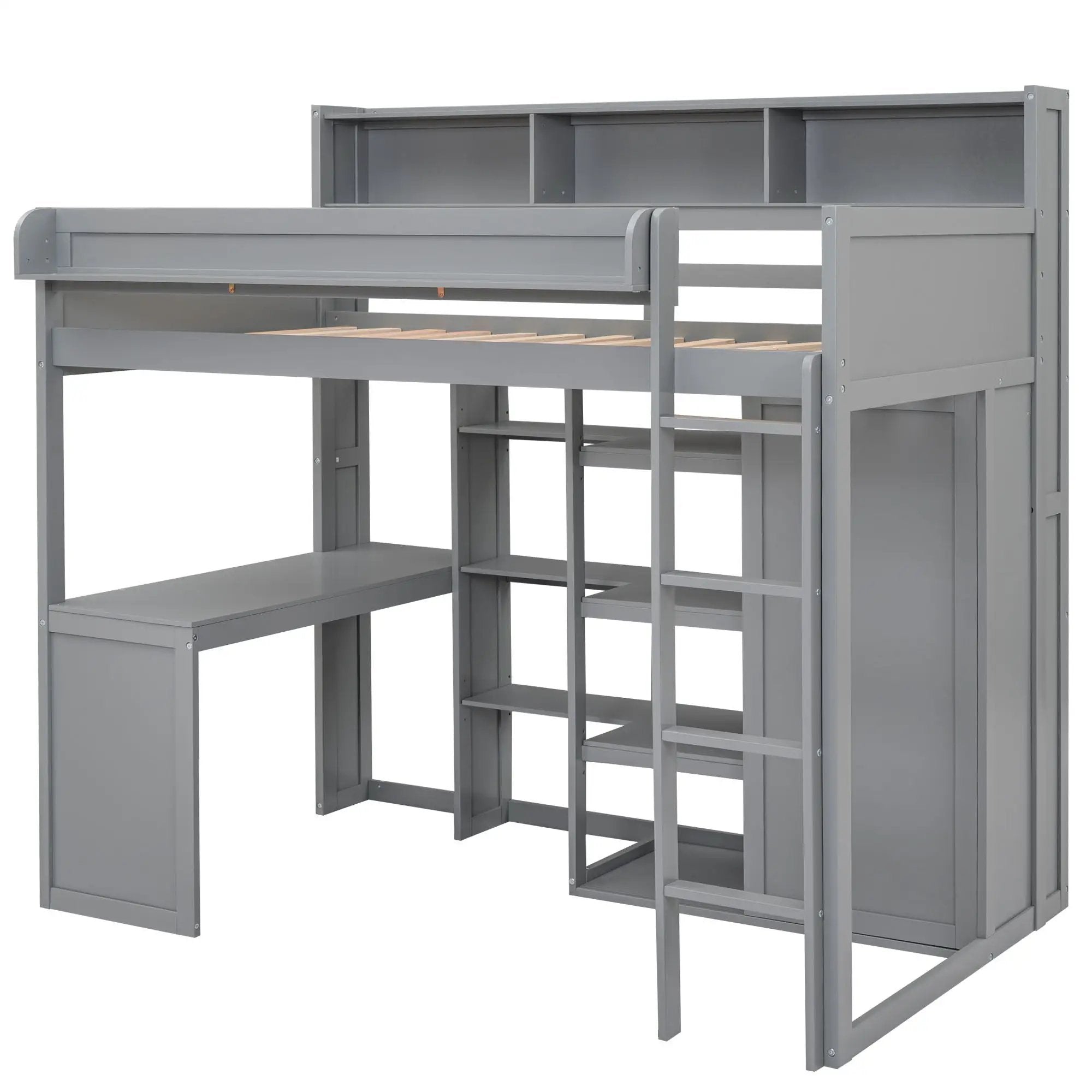 Loft Bed With Built In Desk, Storage Shelves, And Wardrobe by HouseOfZazla