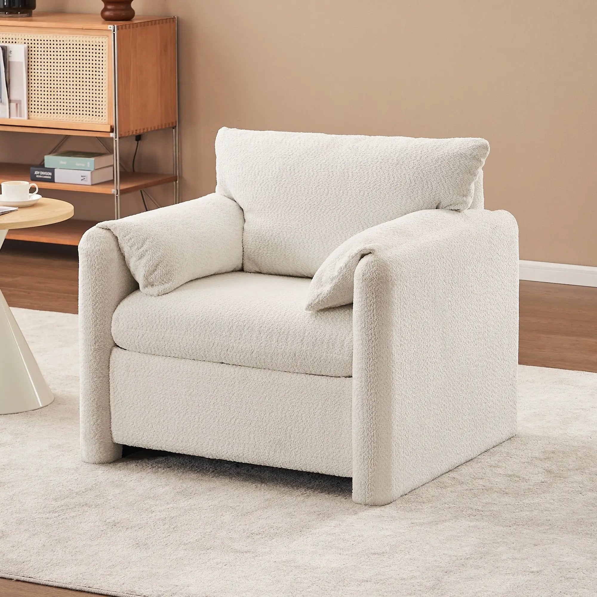 Fixed Modern Accent Chair Single Seater Plush Chenille Lounge Chair With High Resilience Cushion - Ivory White by Unique Piece Furniture