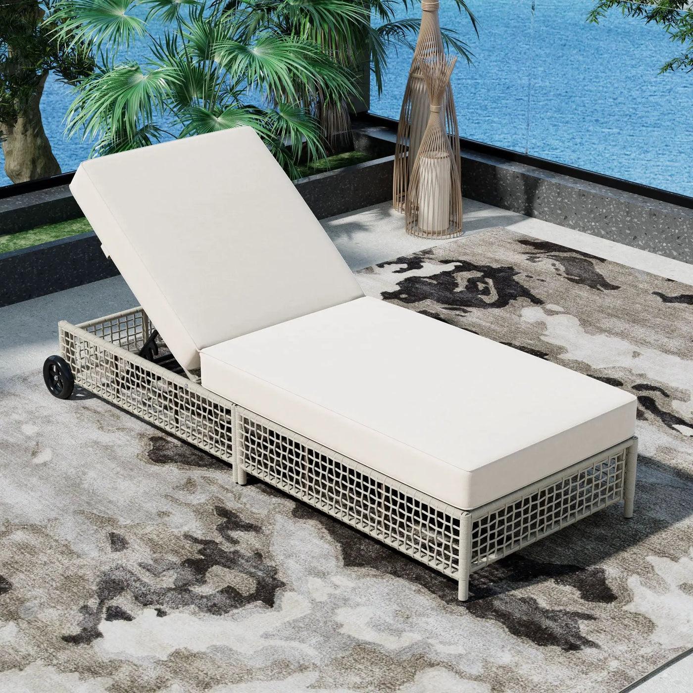 Outdoor Lounge Chair With 5 Position Backrest With Cushion And Wheels by HouseOfZazla