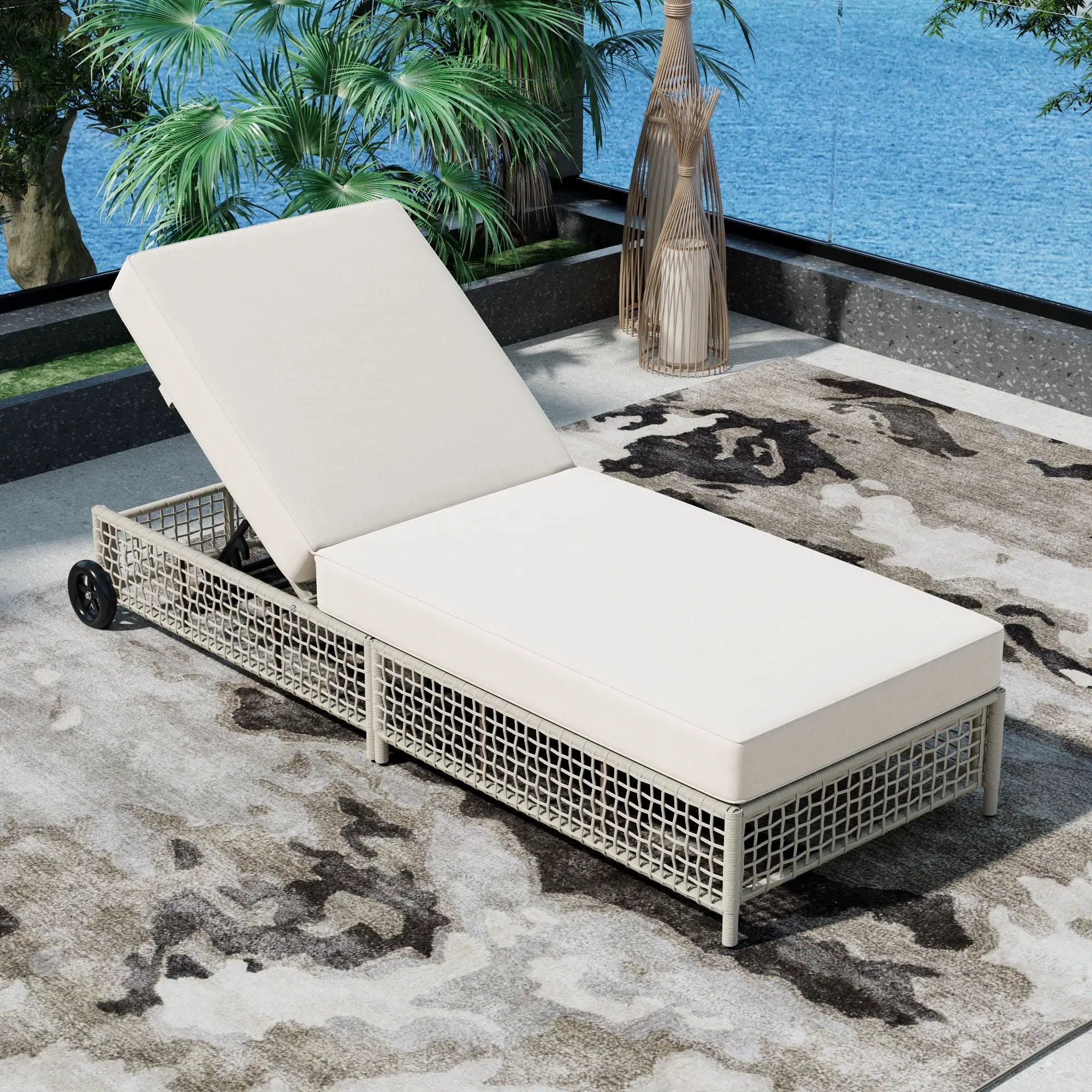 Outdoor Lounge Chair With 5 Position Backrest With Cushion And Wheels by HouseOfZazla