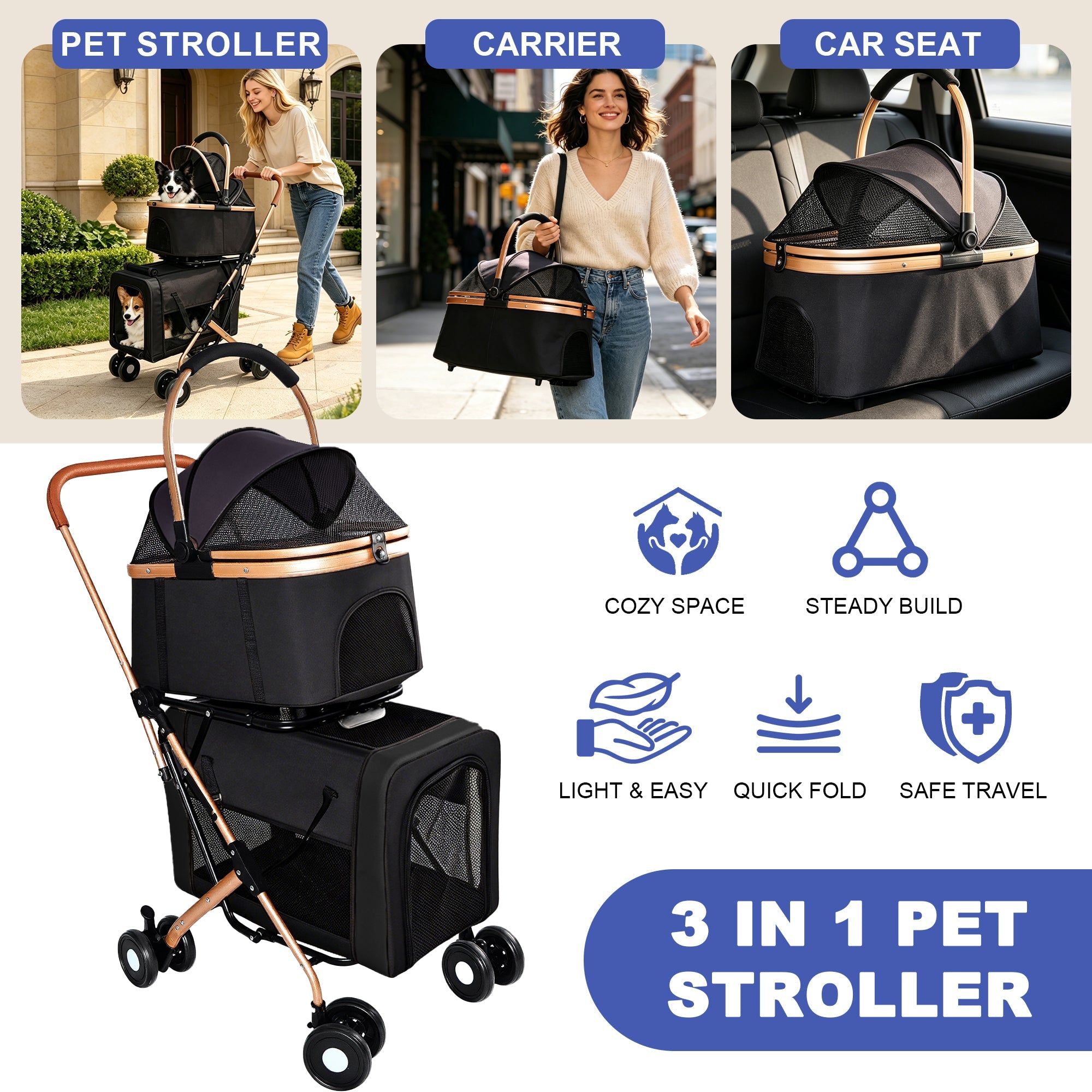 Double Pet Stroller for Small and Medium Dogs and Cats by HouseOfZazla