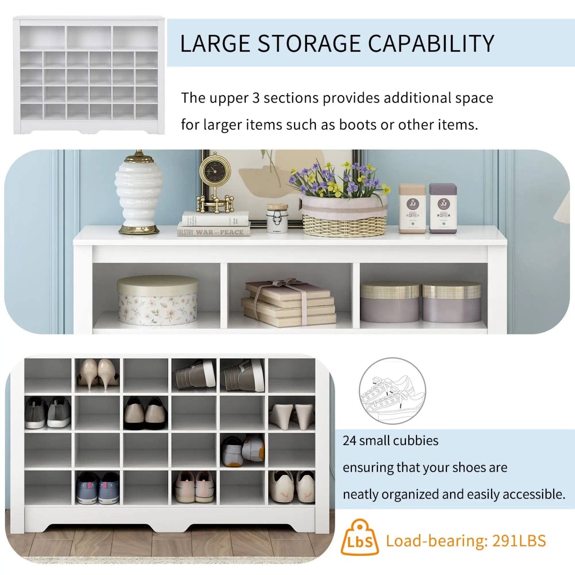 24 Shoe Cubby Console, Shoe Cabinet - White by Unique Piece Furniture