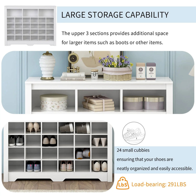 24 Shoe Cubby Console, Shoe Cabinet - White by Unique Piece Furniture