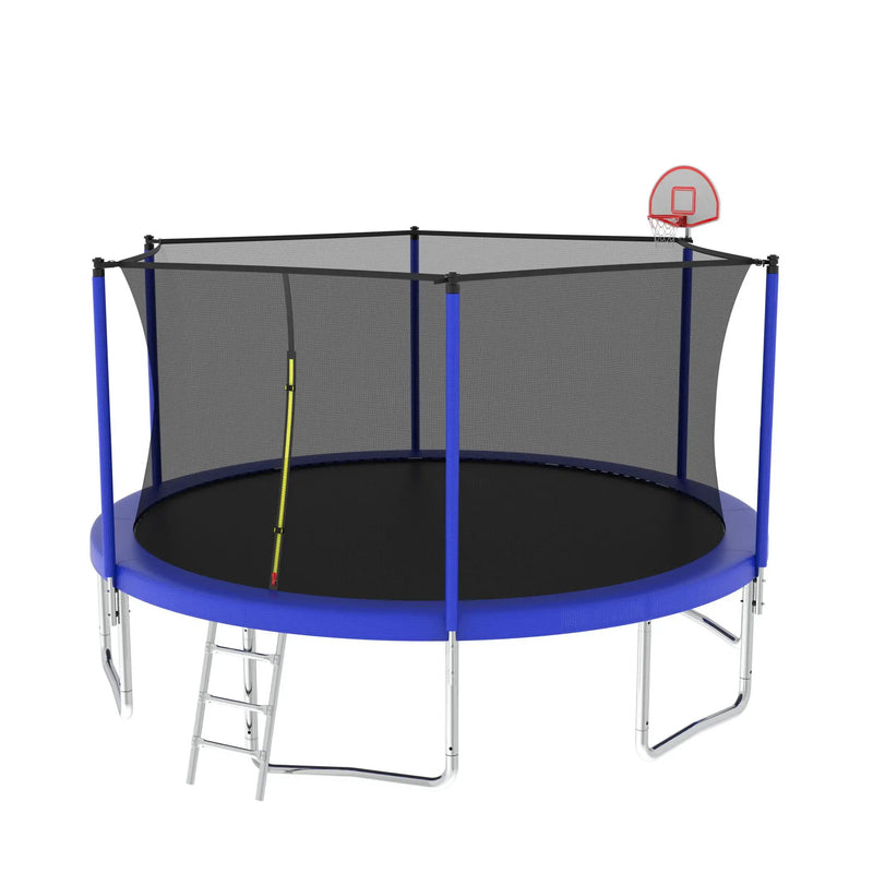 14Ft For Kids Children With Safety Enclosure Net Outdoor Backyards Large Recreational Trampoline - Blue by HouseOfZazla