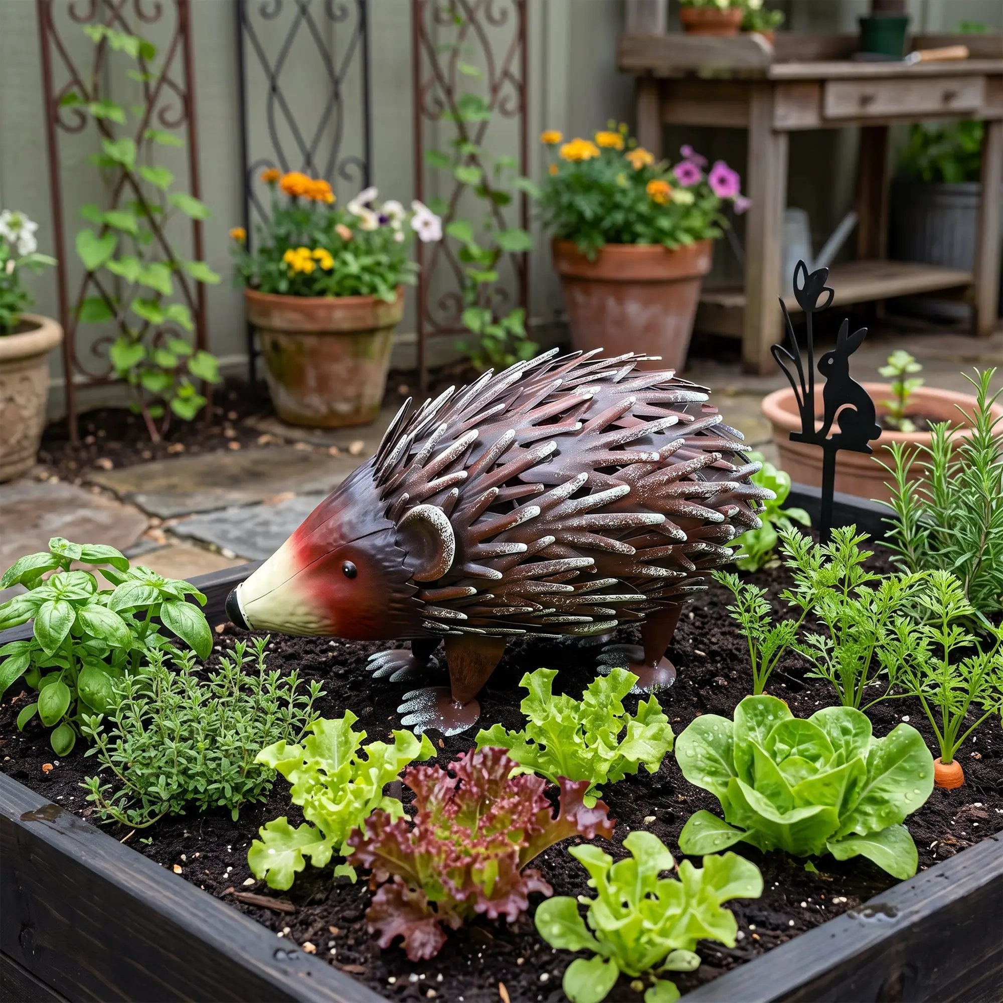 Handmade Wrought Iron Hedgehog Garden Statue by HouseOfZazla