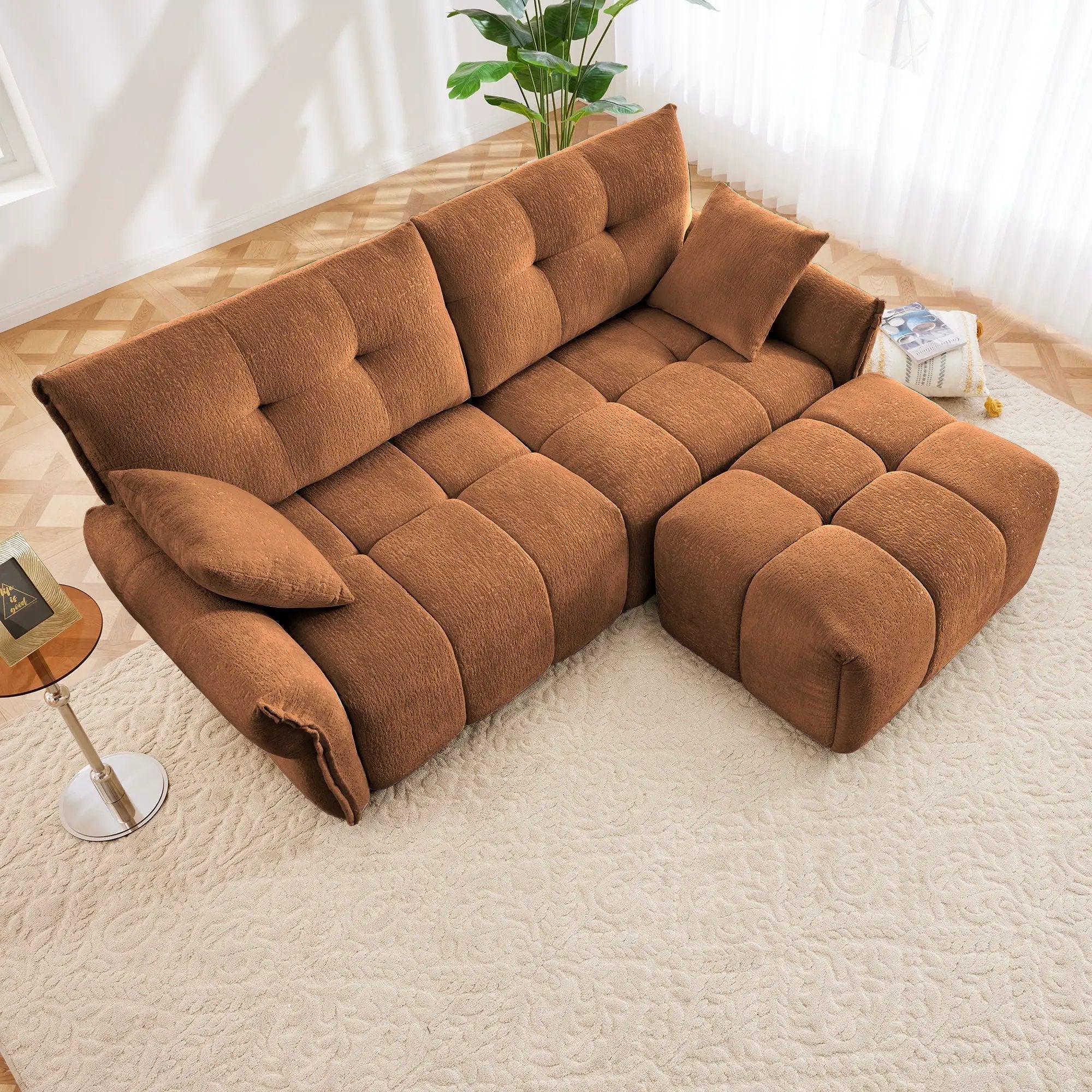 Sofa Set With Ottoman And Pillows, Textured, High Resilience Cushions by Unique Piece Furniture