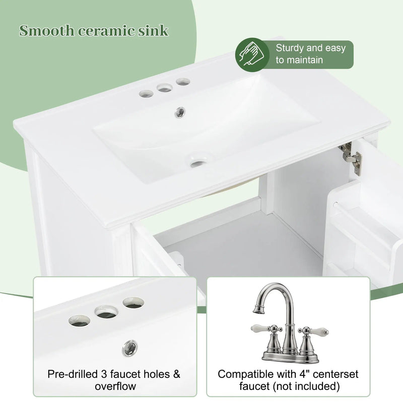 Freestanding Vanity With 1 Drawer & 2 Soft Close Doors With Door Mounted Storage by HouseOfZazla