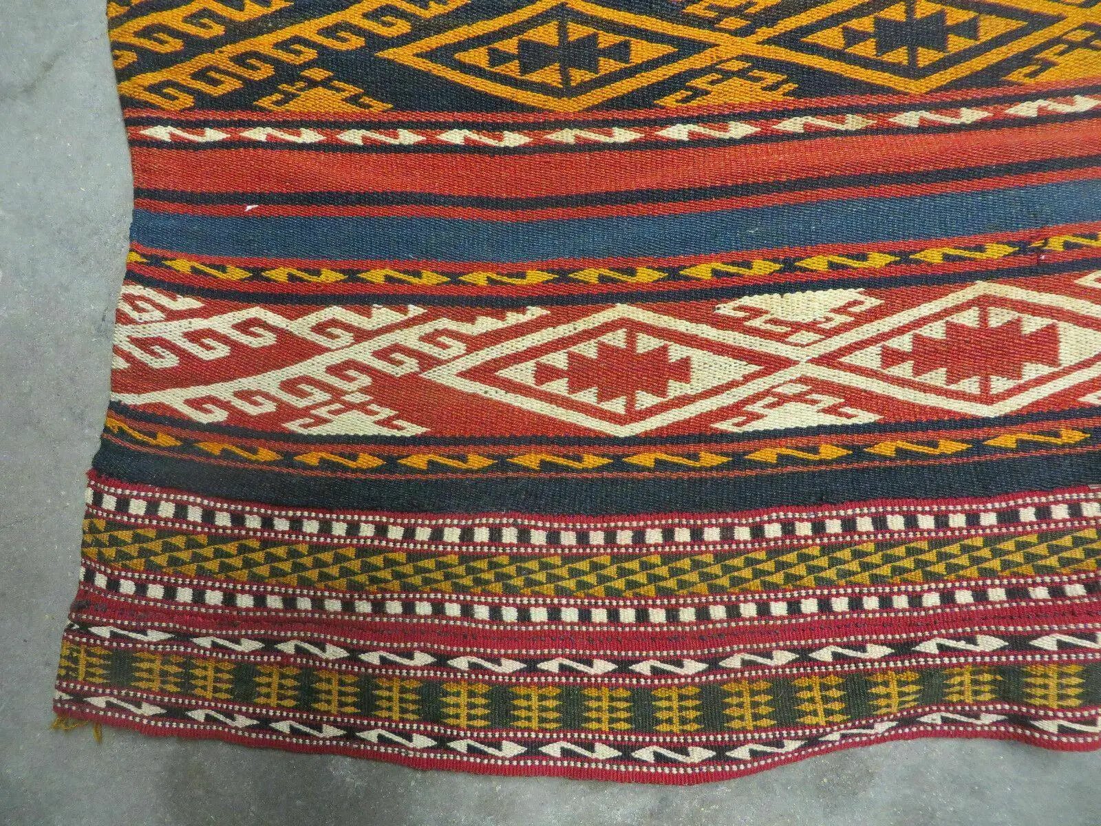 6' X 10' Antique 1930 Turkish Jajim Kilim Handmade Flat Weave Wool Rug Veg Dye by Jewel Rugs