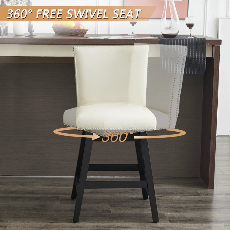 Upholstered Swivel Bar Stools High Back (Set of 2) - Cream White by HouseOfZazla