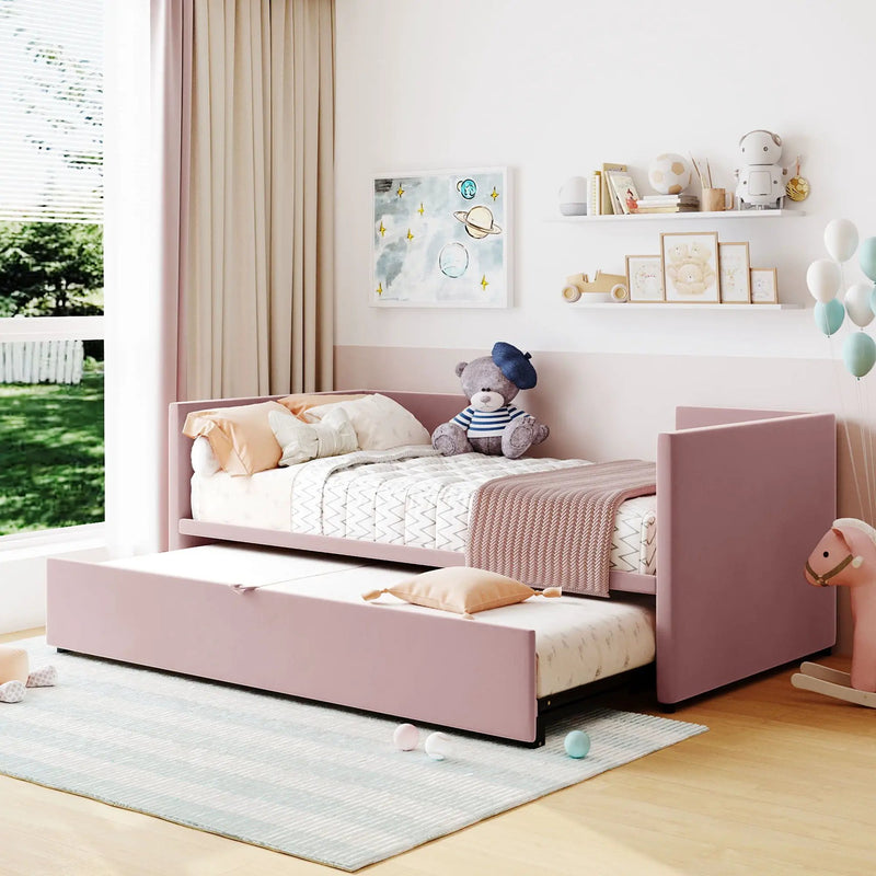 Twin Size Upholstered Daybed With Pop Up Trundle by Unique Piece Furniture