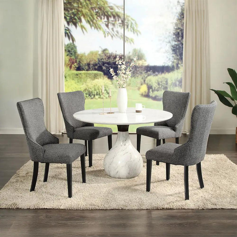 Koen - Round Dining Table, Engineering Marble Top - White & Black by Unique Piece Furniture