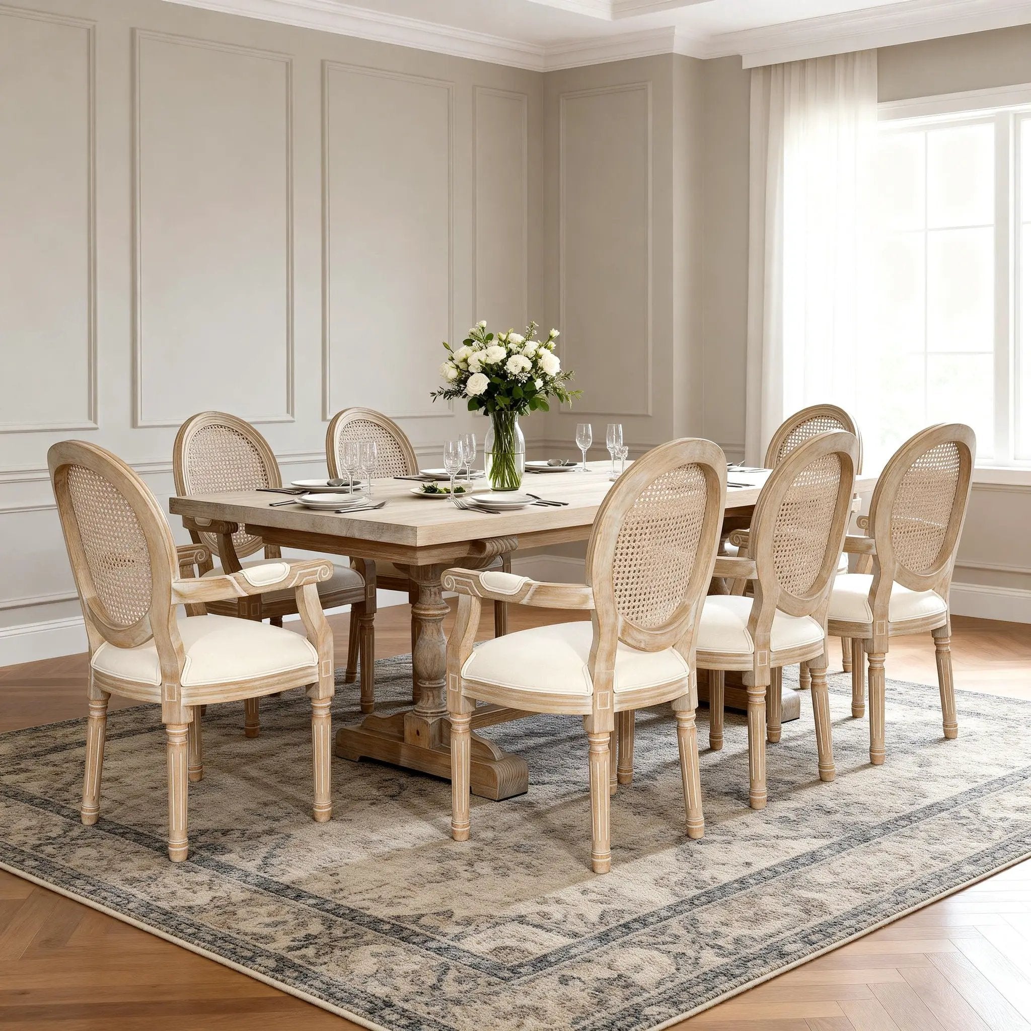 French Vintage Upholstered Fabric Dining Armchair (Set of 2) - Beige by Unique Piece Furniture