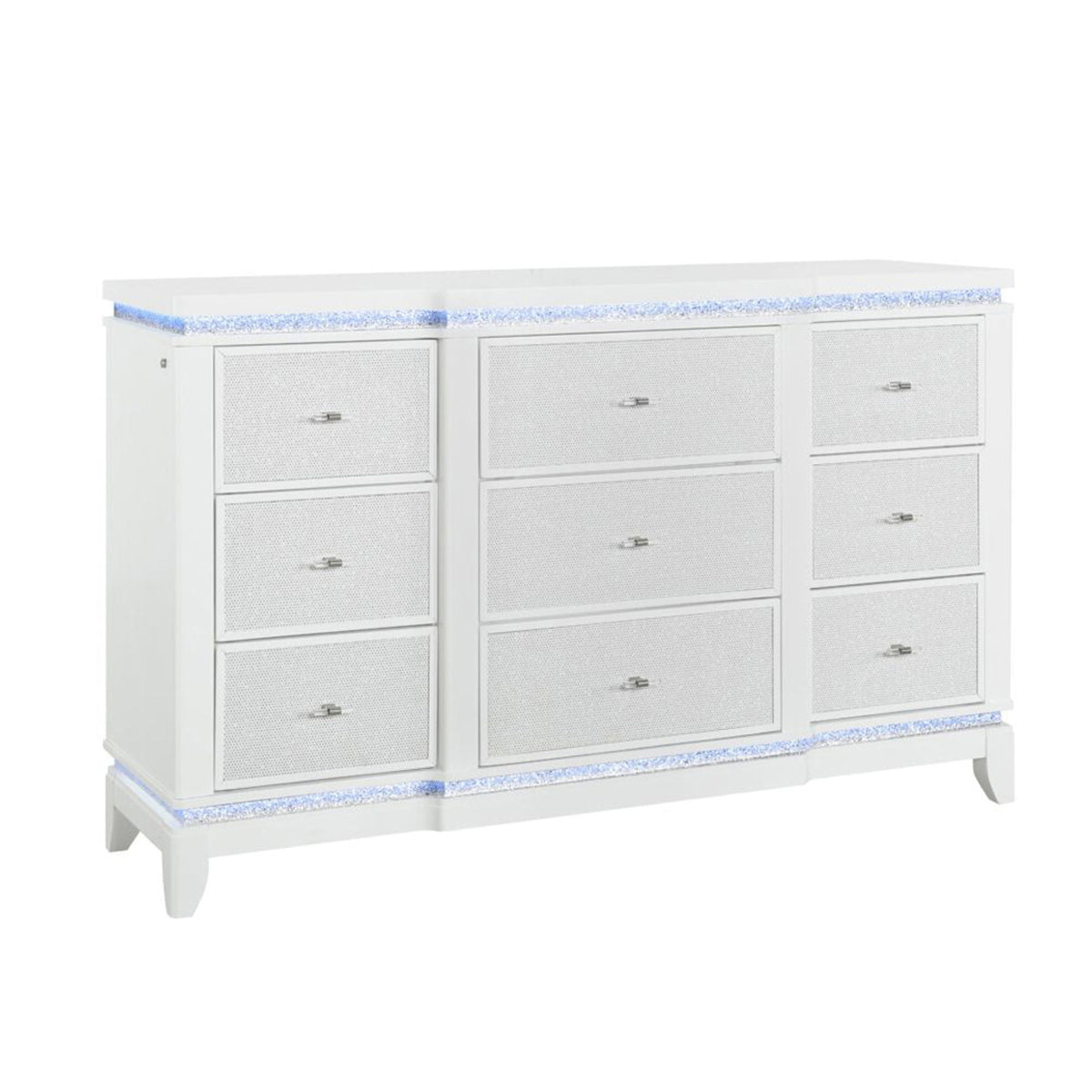 Adalid Dresser With LED Light And Glittered Drawer Fronts - White, photo 7 of 9