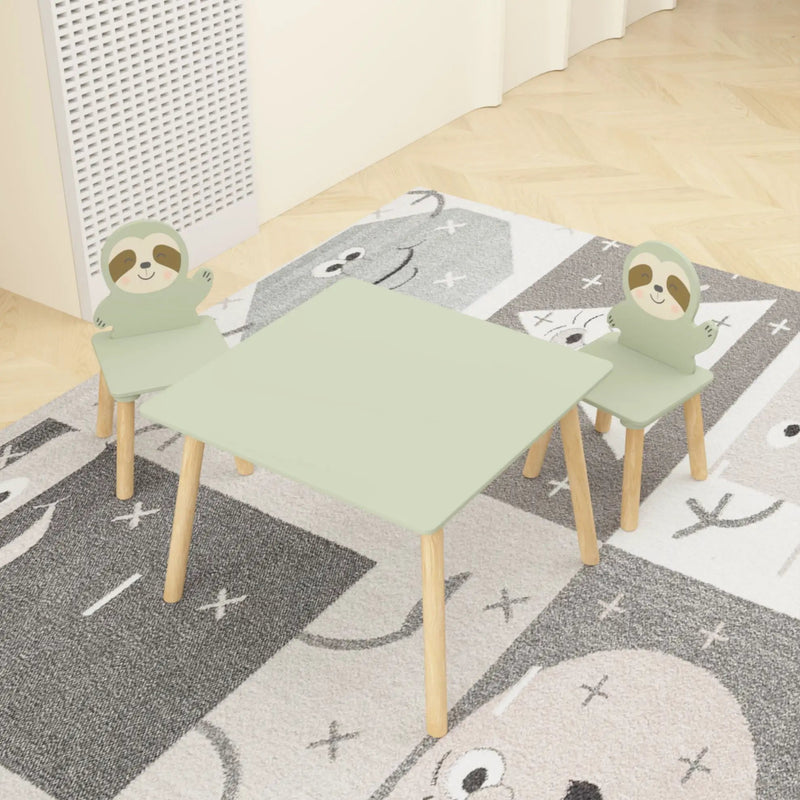 Sloth Themed Table And Chair Set With 2 Cute Animal Chairs - Natural Wood / Sage Green by Unique Piece Furniture