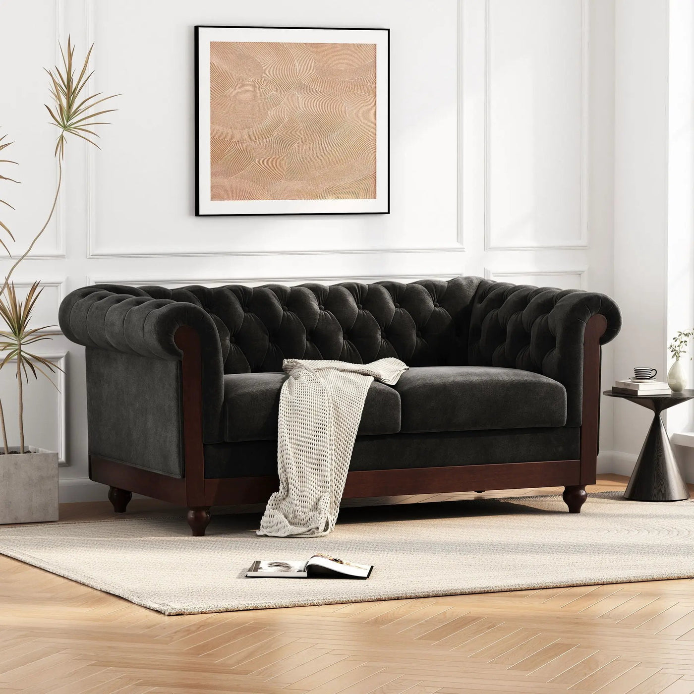 Chesterfield Loveseat Sofa, 2 Person Rolled Arm Upholstered Couch by HouseOfZazla