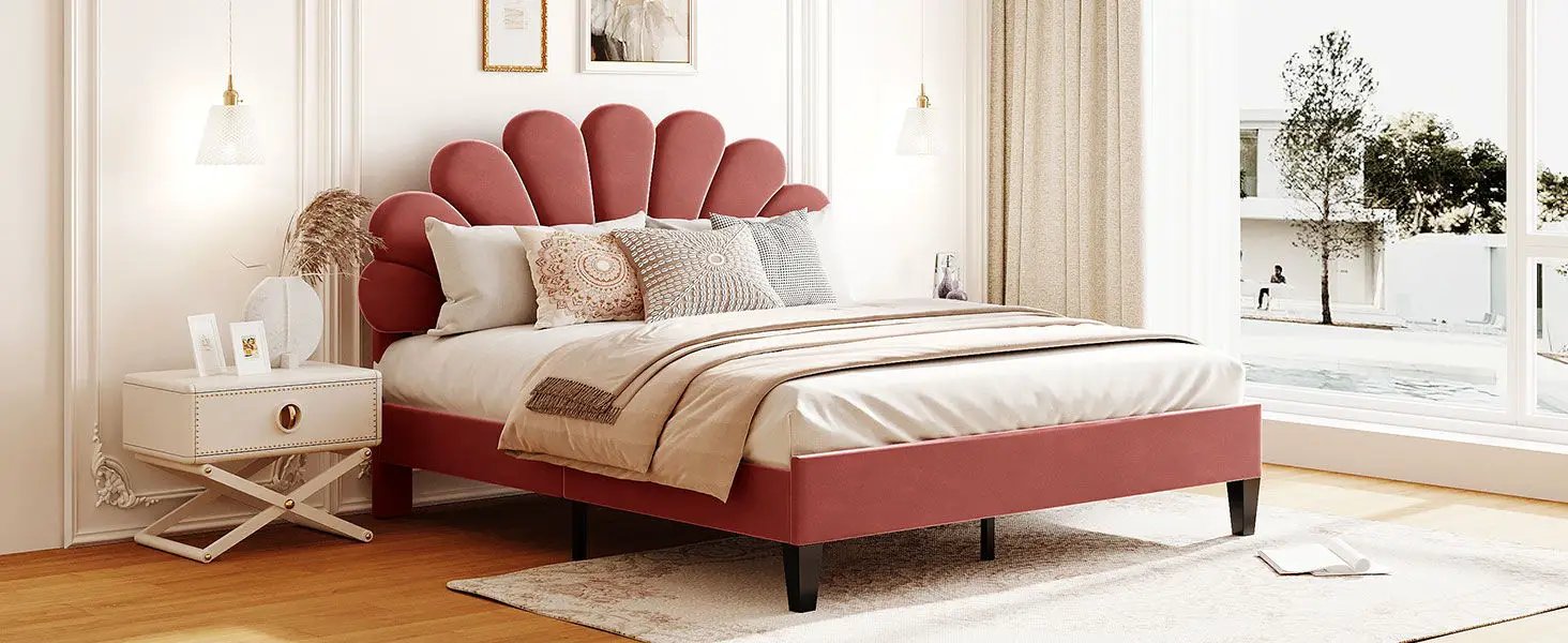 Upholstered Platform Bed With Flower Pattern Headboard by HouseOfZazla