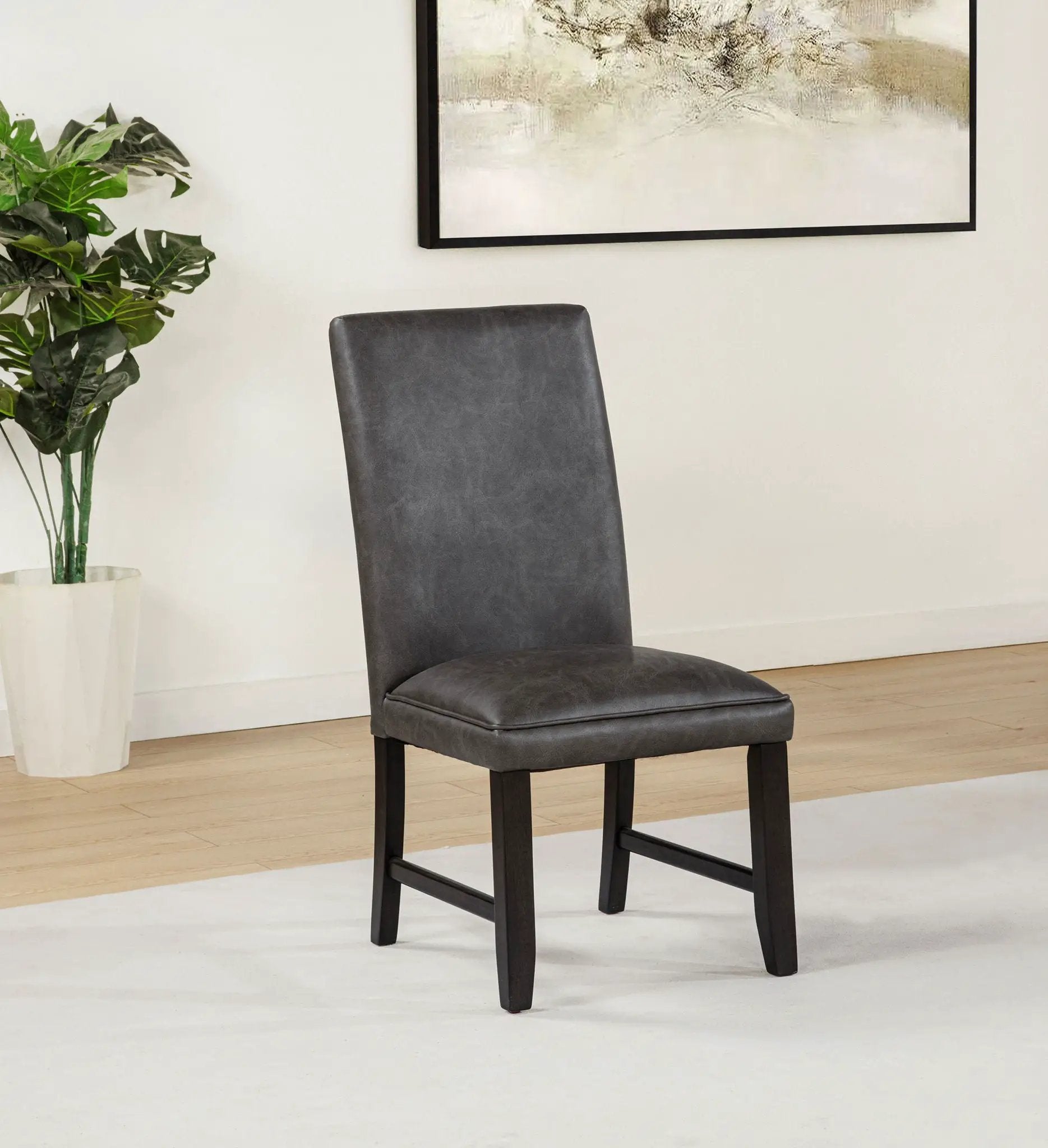 Averill Faux Leather Upholstered Dining Side Chair Dark Grey (Set of 2) by Unique Piece Furniture