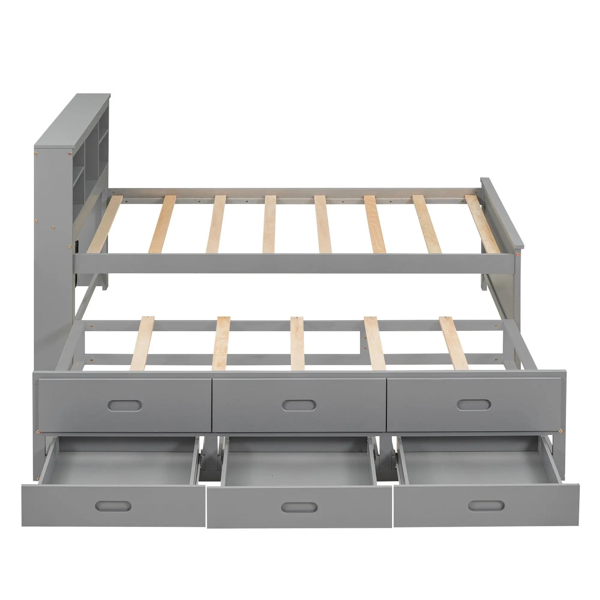 Platform Bed With Storage Headboard, USB, Trundle And 3 Drawers
