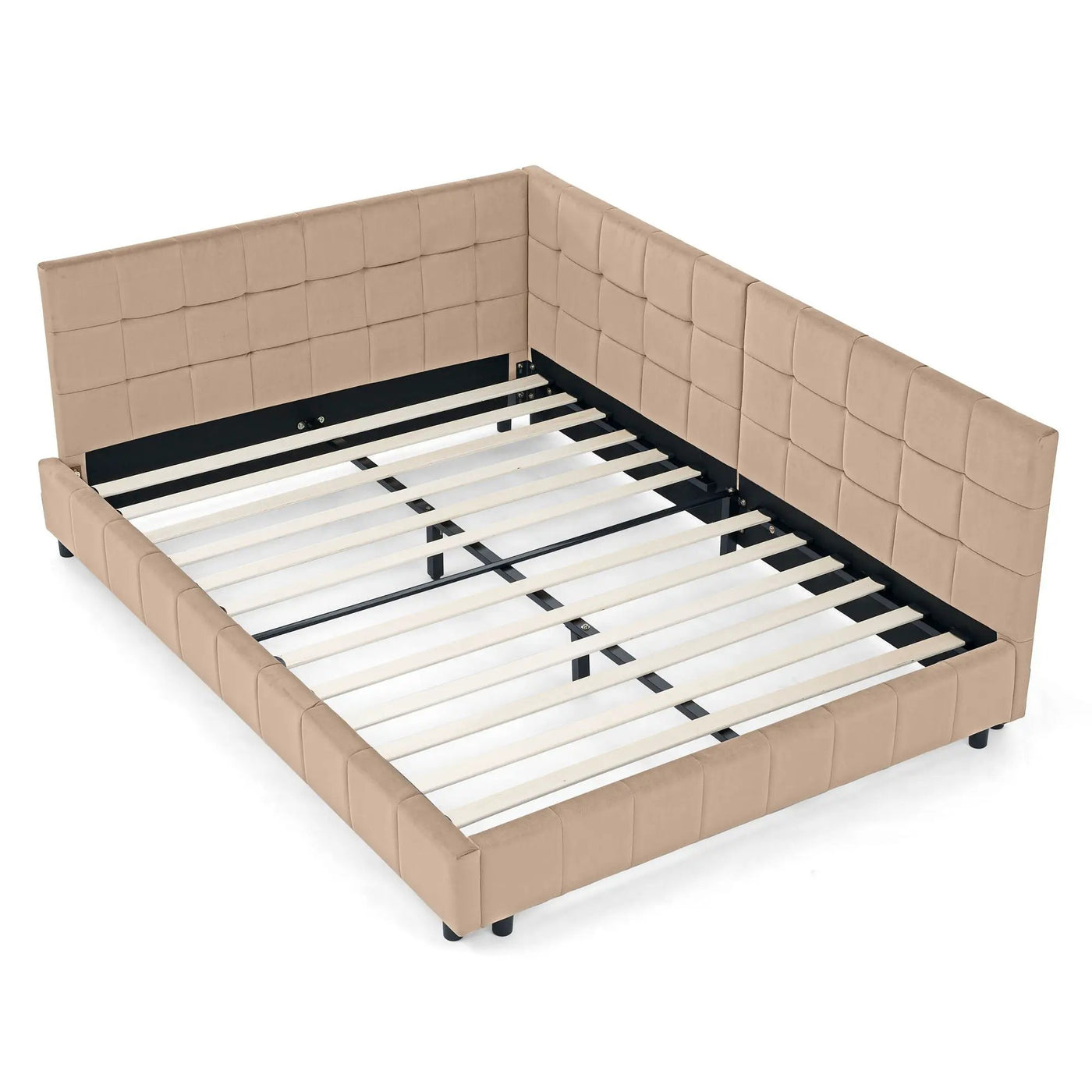 Mid-Century Storage Upholstered Tufted Bed Frame With Backrest And Armrests by HouseOfZazla