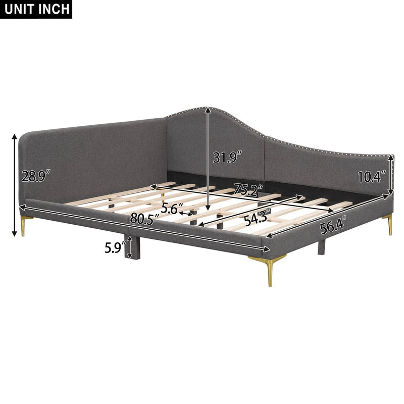 Upholstered Daybed With Headboard And Armrest, Support Legs by Unique Piece Furniture