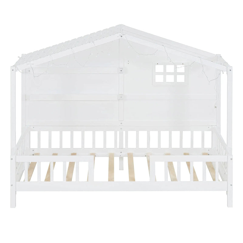 House Bed With Shelves, Window And Sparkling Light Strip On The Roof by Unique Piece Furniture
