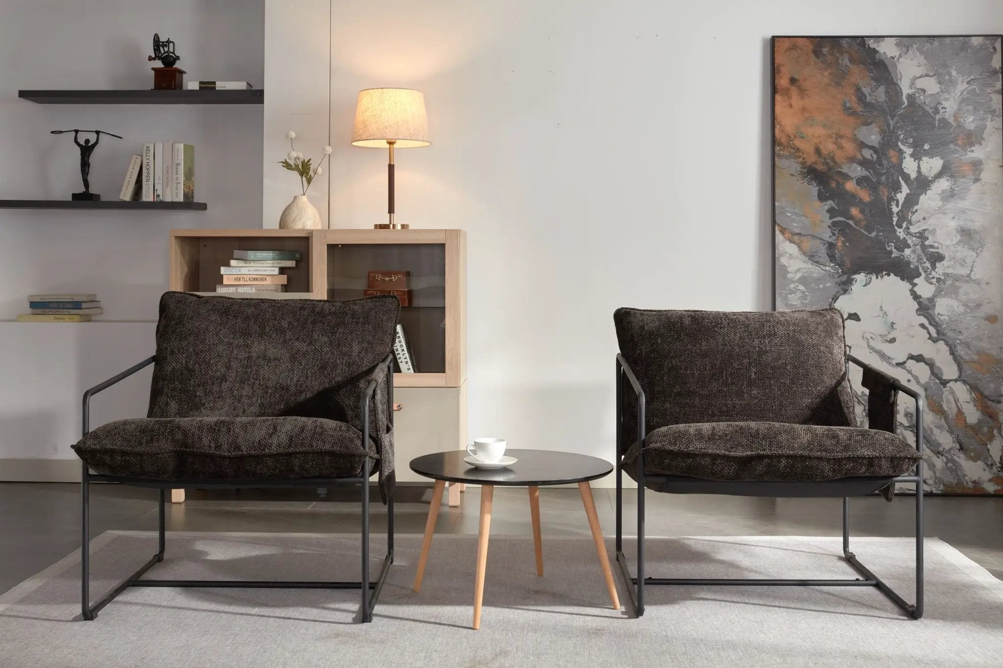 Upholstered Hanging Armchair With Arm Pocket Metal Frame (Set of 2), Crushed Foam Cushions And Skin-Friendly Braid For Living Room And Bedroom by HouseOfZazla