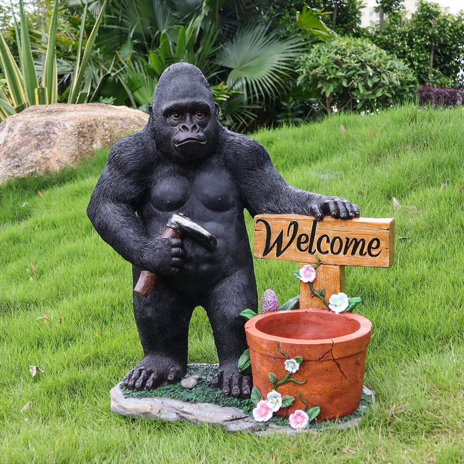Outdoor Garden Sculpture Chimpanzee Flower Pot Planter by HouseOfZazla