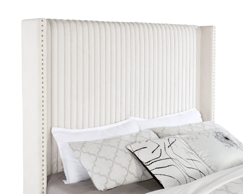 Natasha 65-inch Upholstered Queen Wingback Bed Cream by Unique Piece Furniture