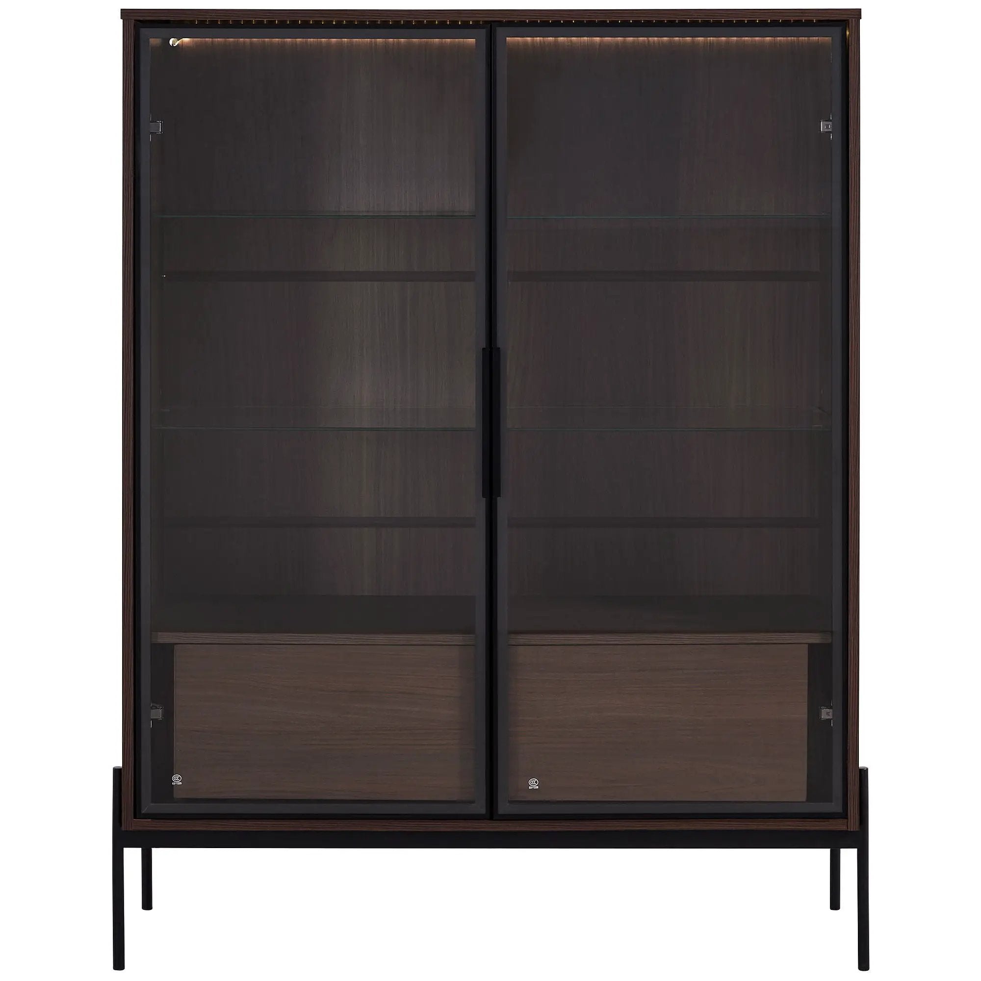 Modern Minimalist Style LED Curio Cabinet With Tempered Glass Door, Metal Legs by Unique Piece Furniture