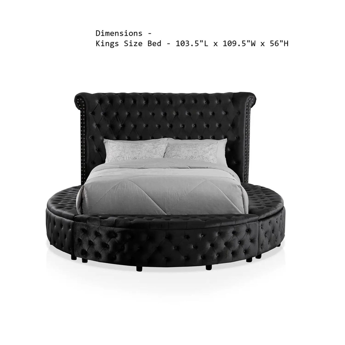 Glam Button Tufted Wingback Round Bed With Storage And USB Ports by Unique Piece Furniture