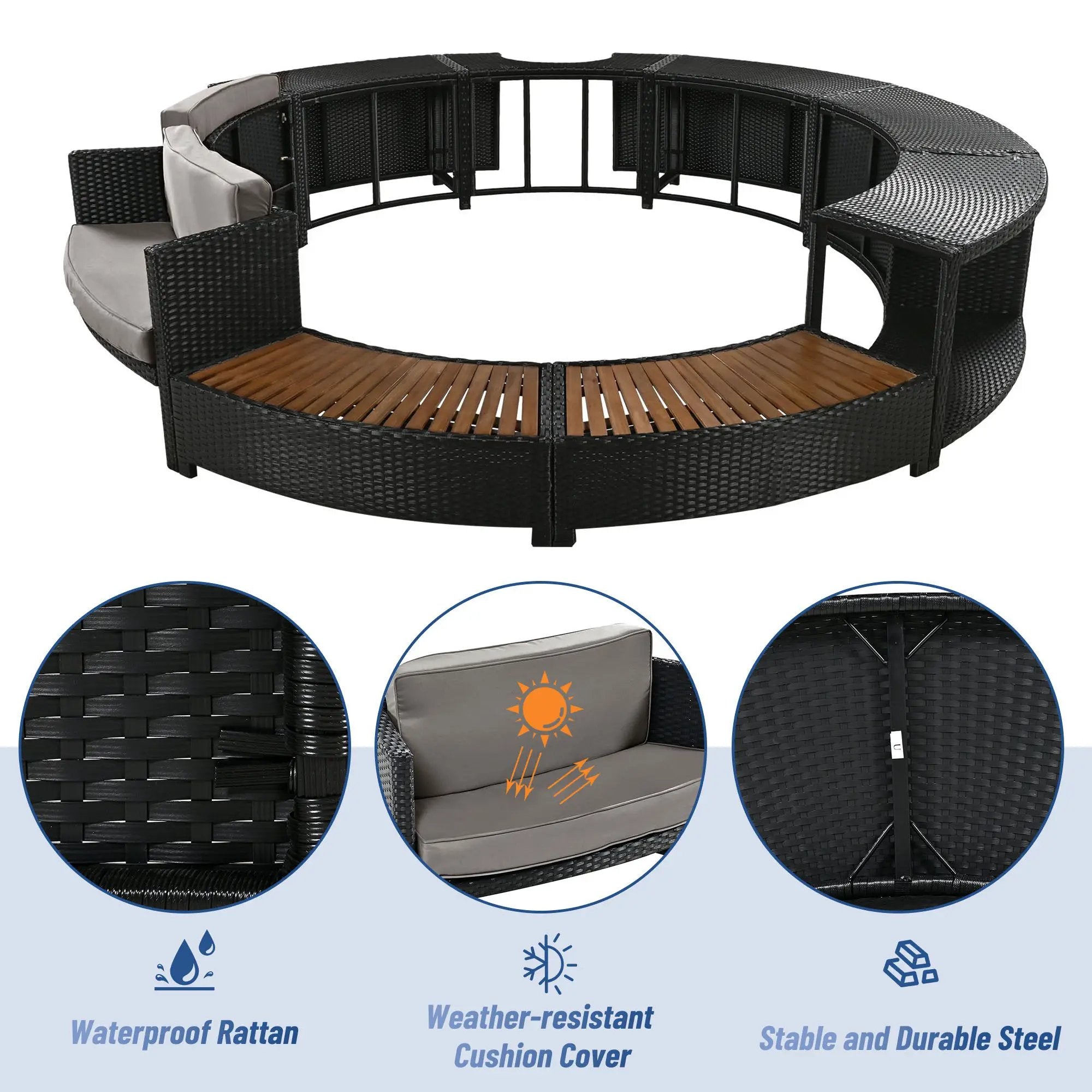 Spa Surround Spa Frame Patio Rattan Sofa Set With Storage Spaces, Mini Sofa And Comfortable Cushion For Patio, Backyard by HouseOfZazla