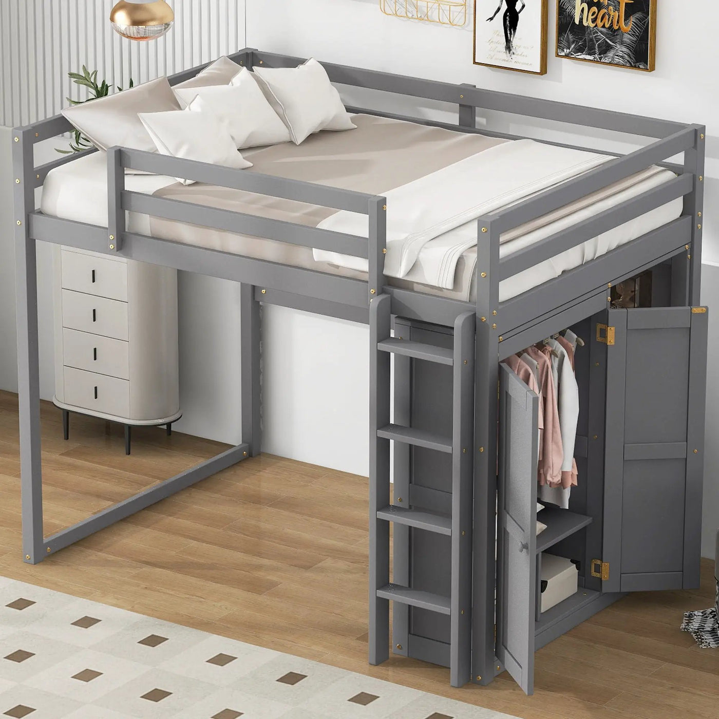 Loft Bed With Built In Wardrobe, Storage Shelves, And LED Light by HouseOfZazla